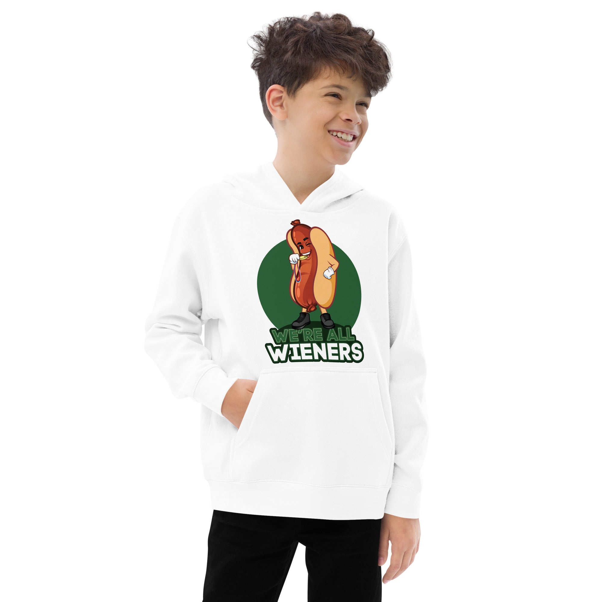 We're All Wieners - Kids Fleece Hoodie - Green