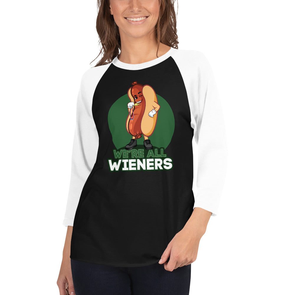 We're All Wieners Women's 3/4 Sleeve - Green