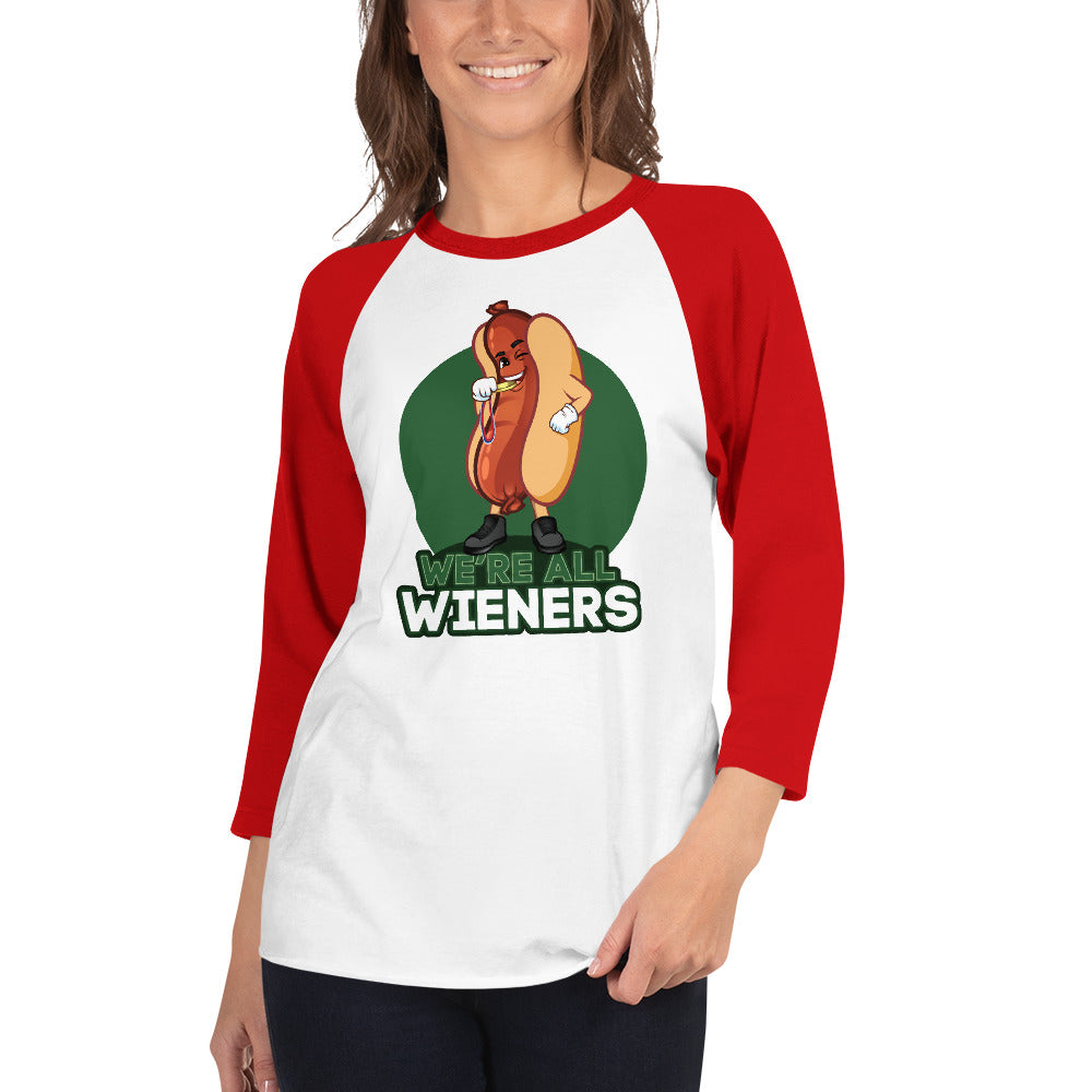 We're All Wieners Women's 3/4 Sleeve - Green