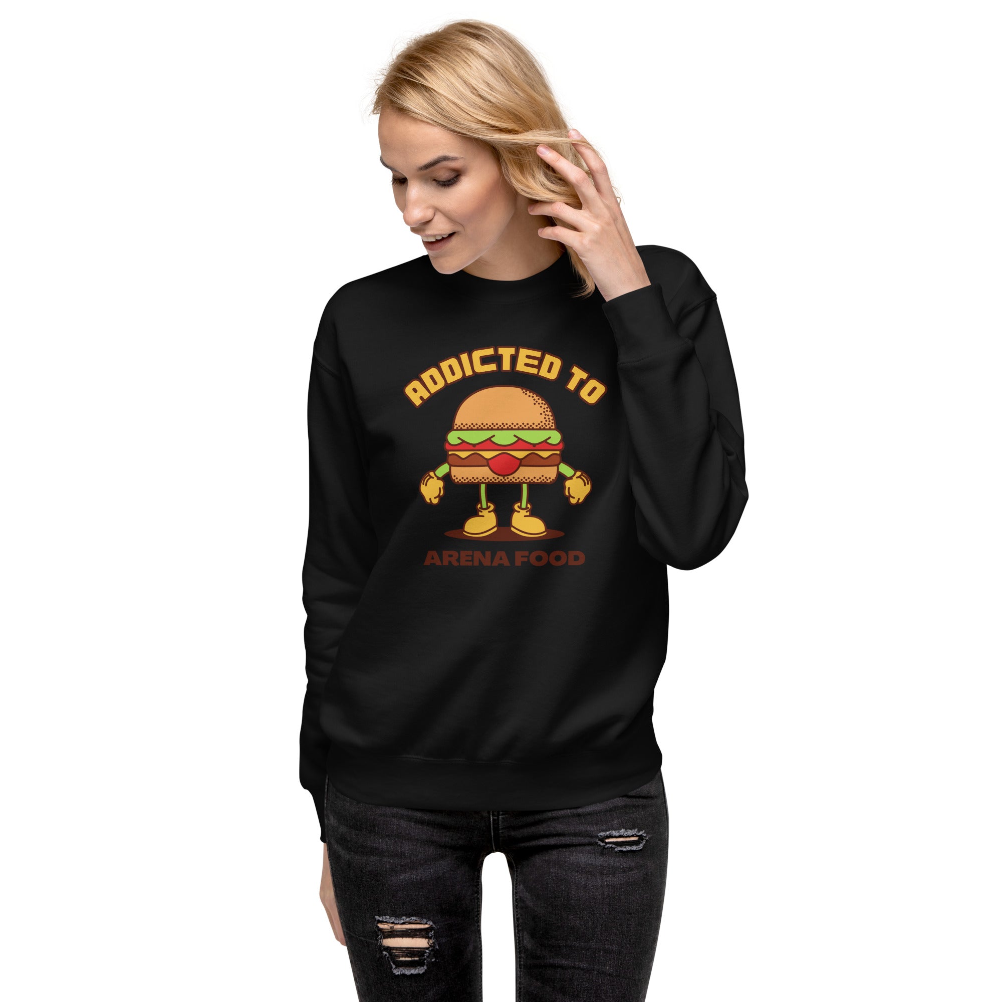 Addicted To Arena Food Women's Premium Sweatshirt Black | The Original Sports Mom