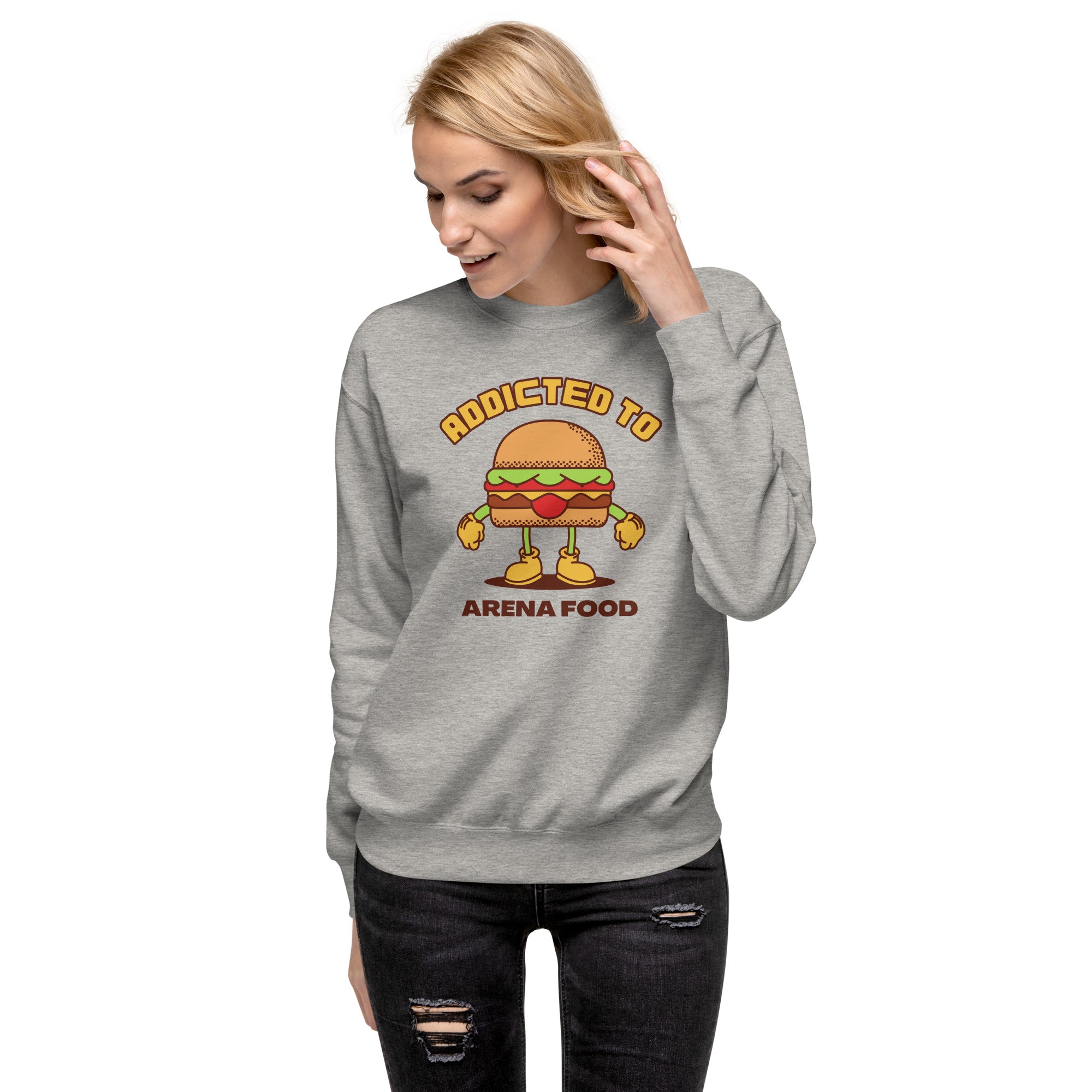 Addicted To Arena Food Women's Premium Sweatshirt Carbon Grey | The Original Sports Mom