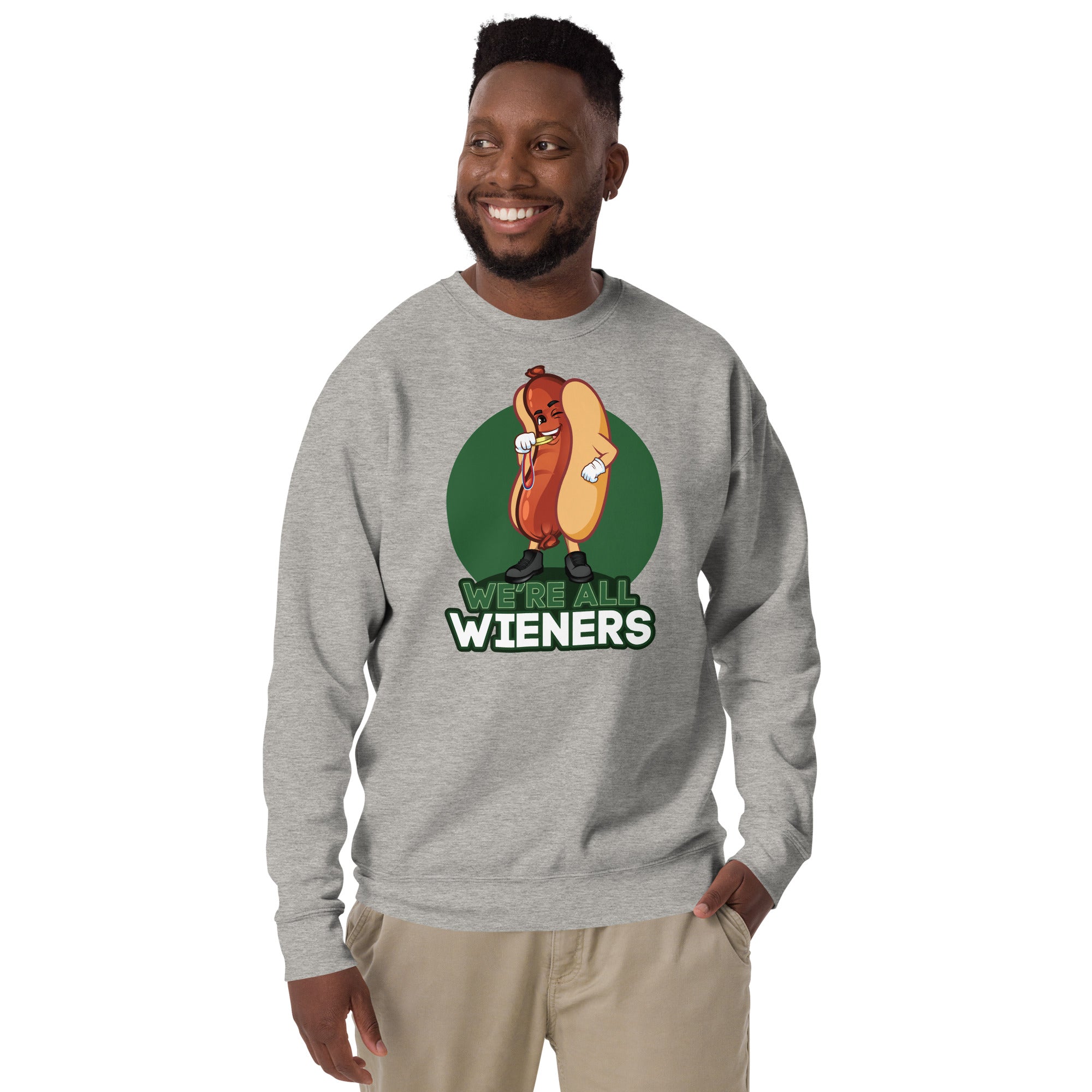 We're All Wieners Men's Heavy Crew Sweatshirt - Green