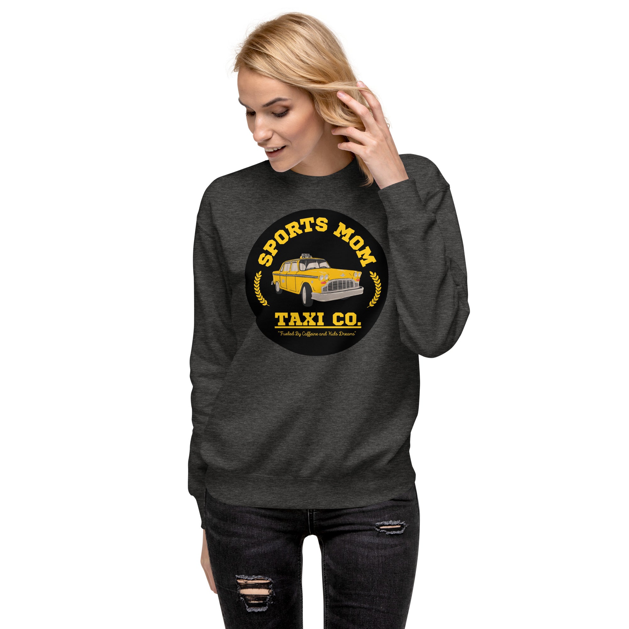 The Sports Mom Taxi Co. Original Premium Sweatshirt Charcoal Heather | The Original Sports Mom