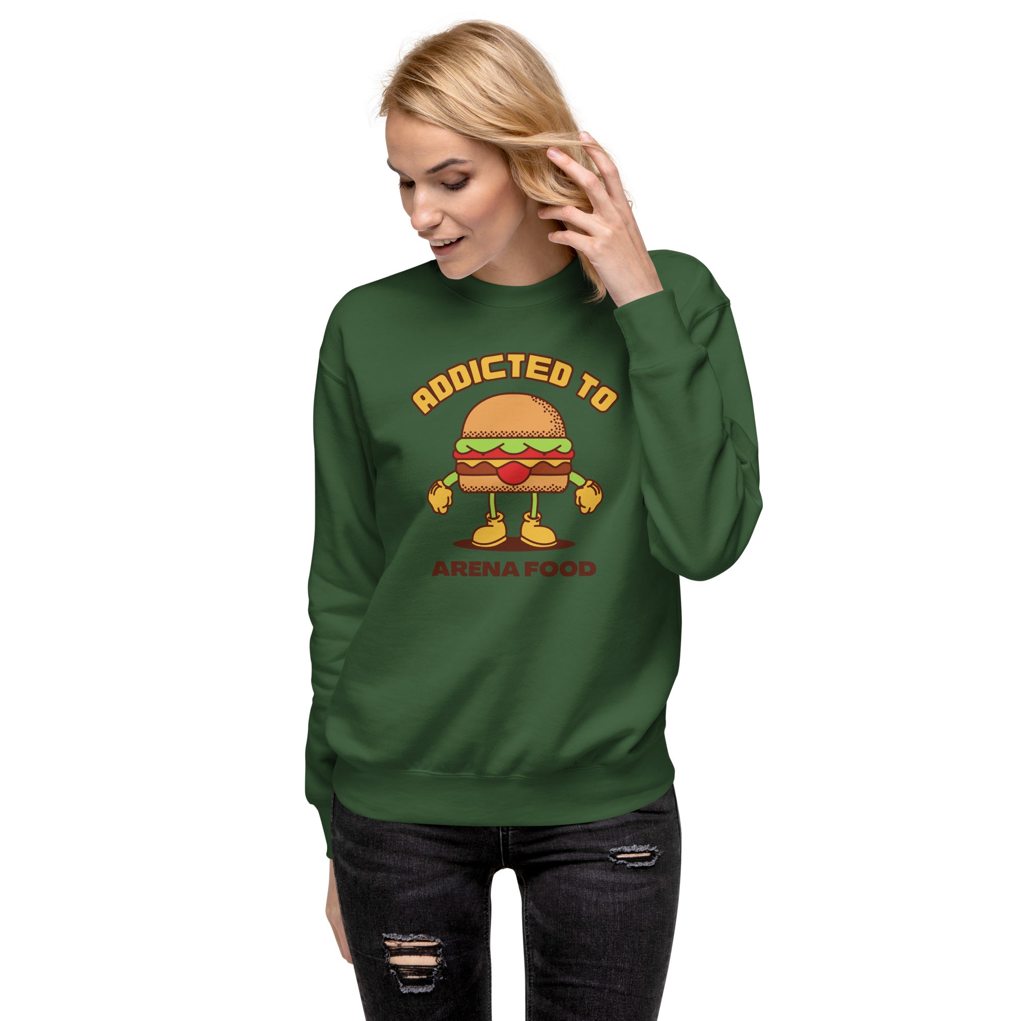 Addicted To Arena Food Women's Premium Sweatshirt Forest Green | The Original Sports Mom