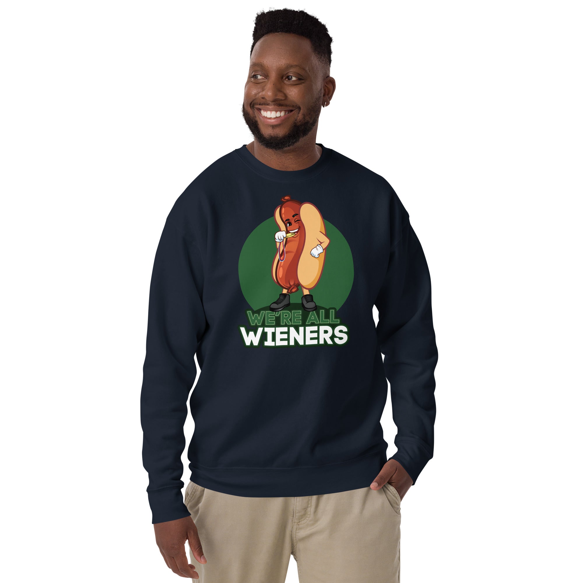 We're All Wieners Men's Heavy Crew Sweatshirt - Green