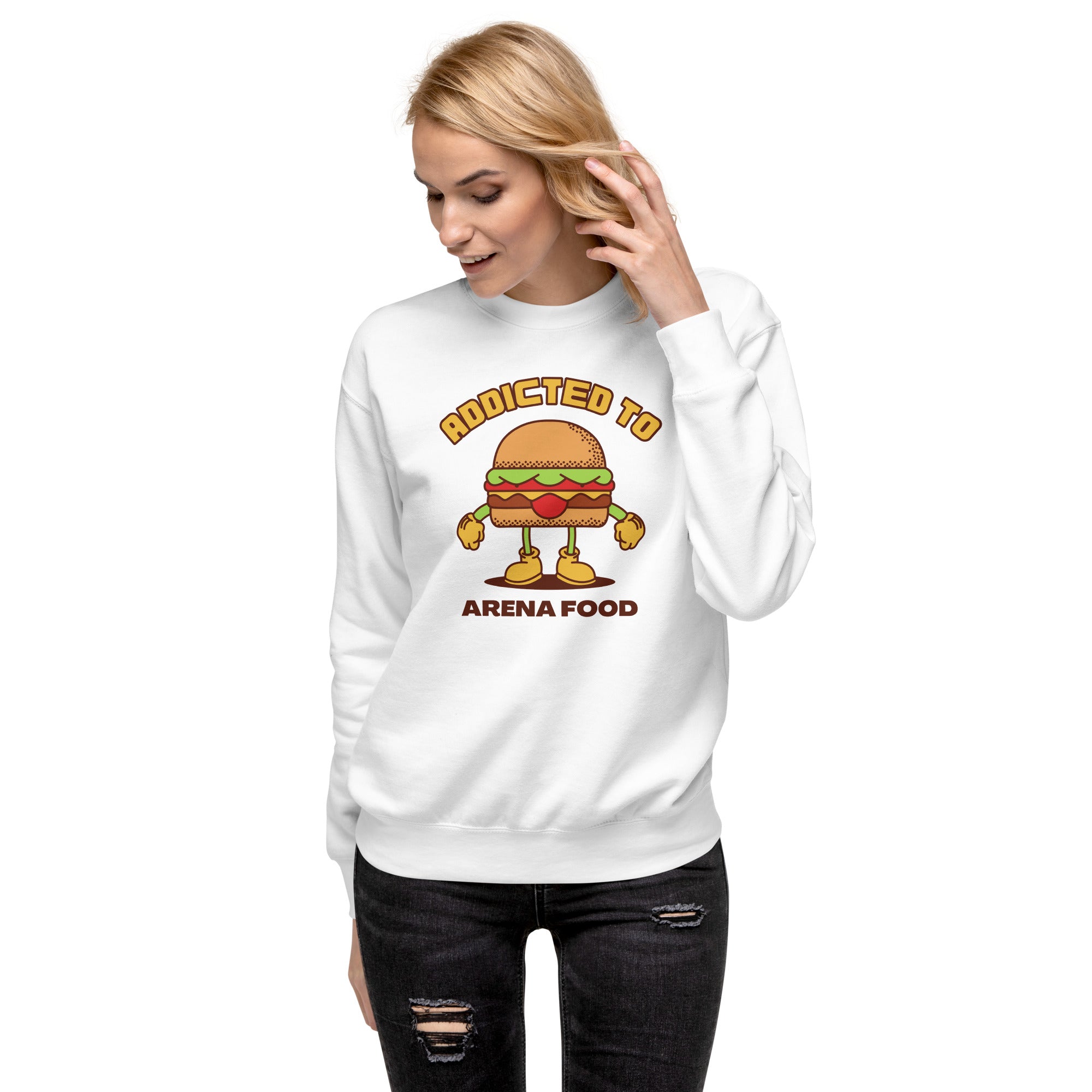 Addicted To Arena Food Women's Premium Sweatshirt White | The Original Sports Mom