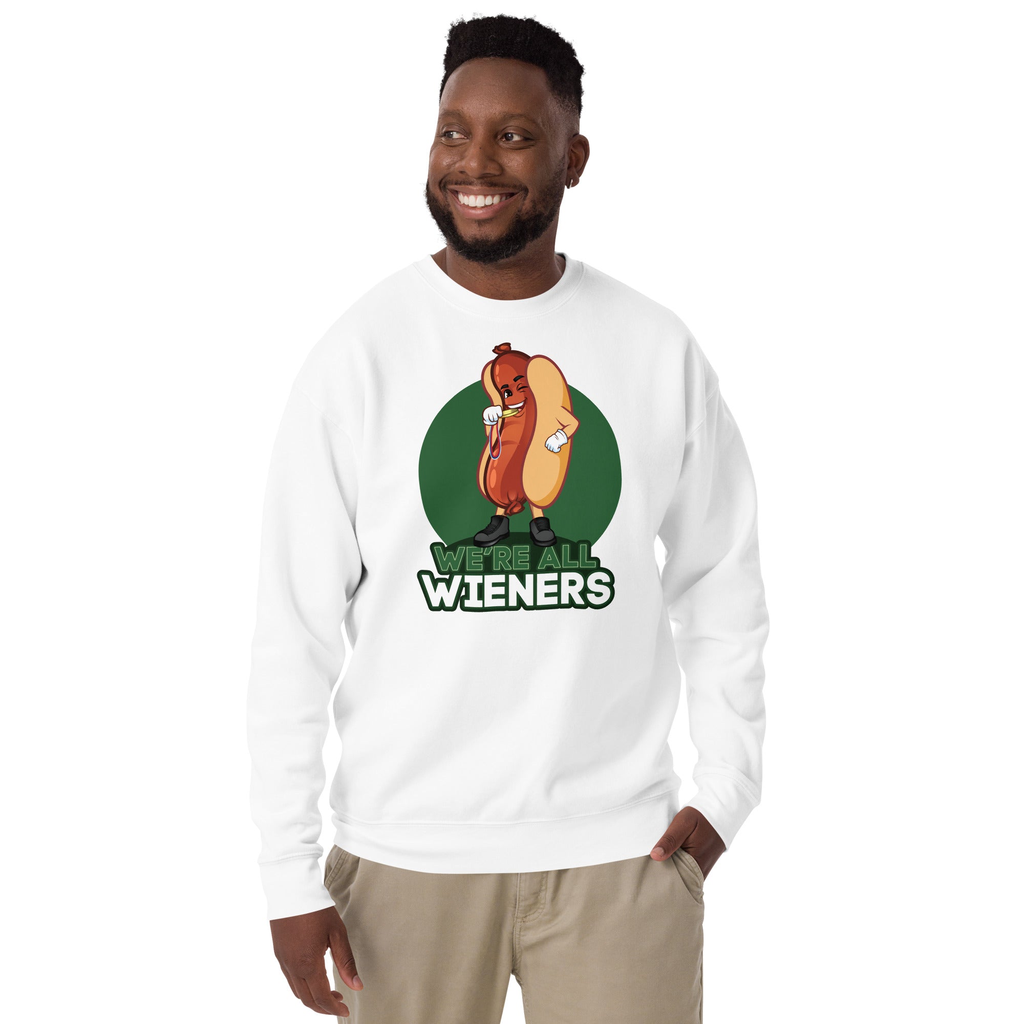 We're All Wieners Men's Heavy Crew Sweatshirt - Green