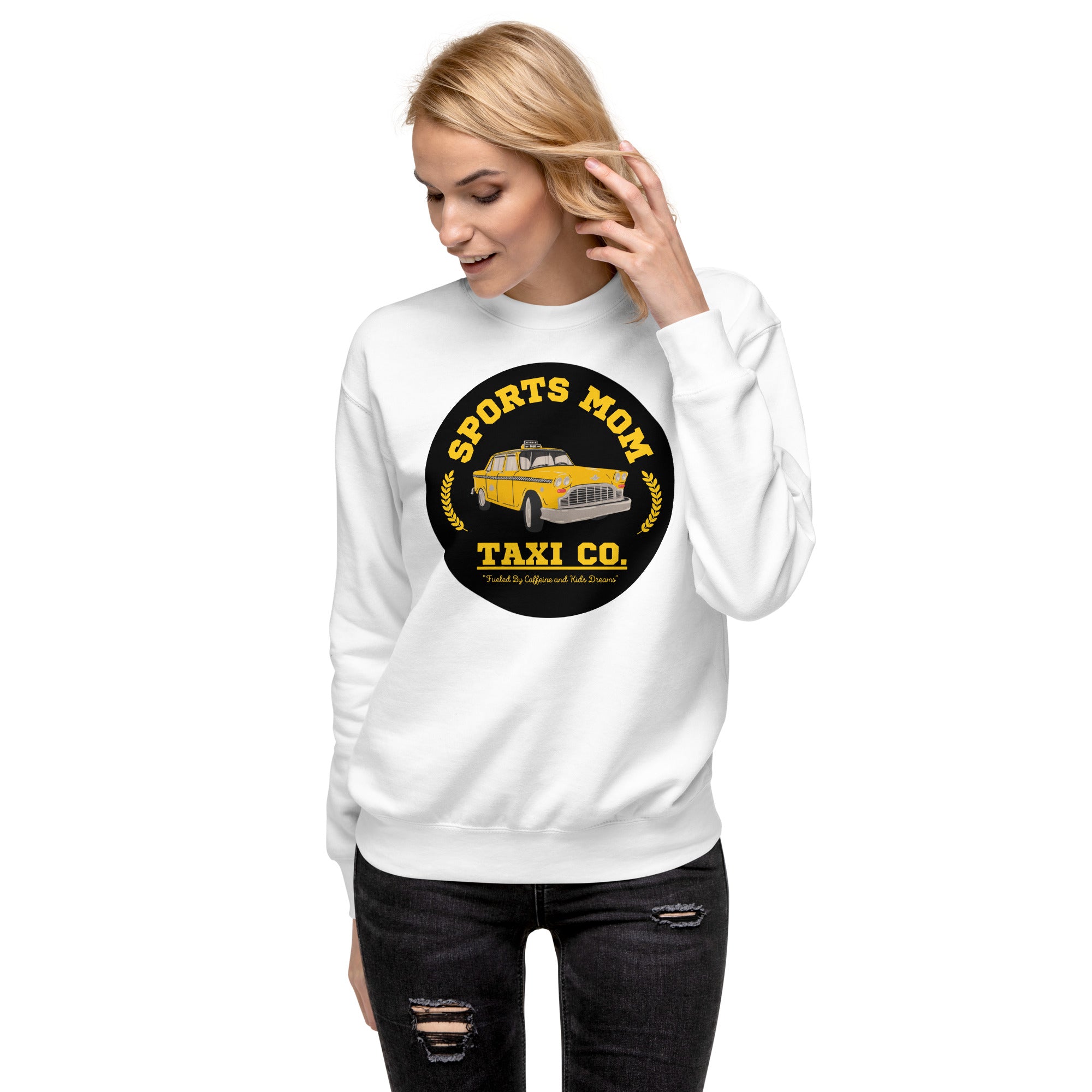 The Sports Mom Taxi Co. Original Premium Sweatshirt White | The Original Sports Mom