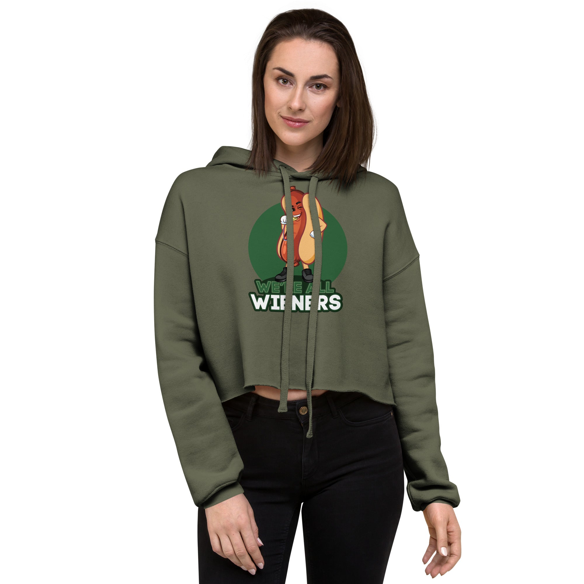 We're All Wieners Women's Crop Hoodie - Green