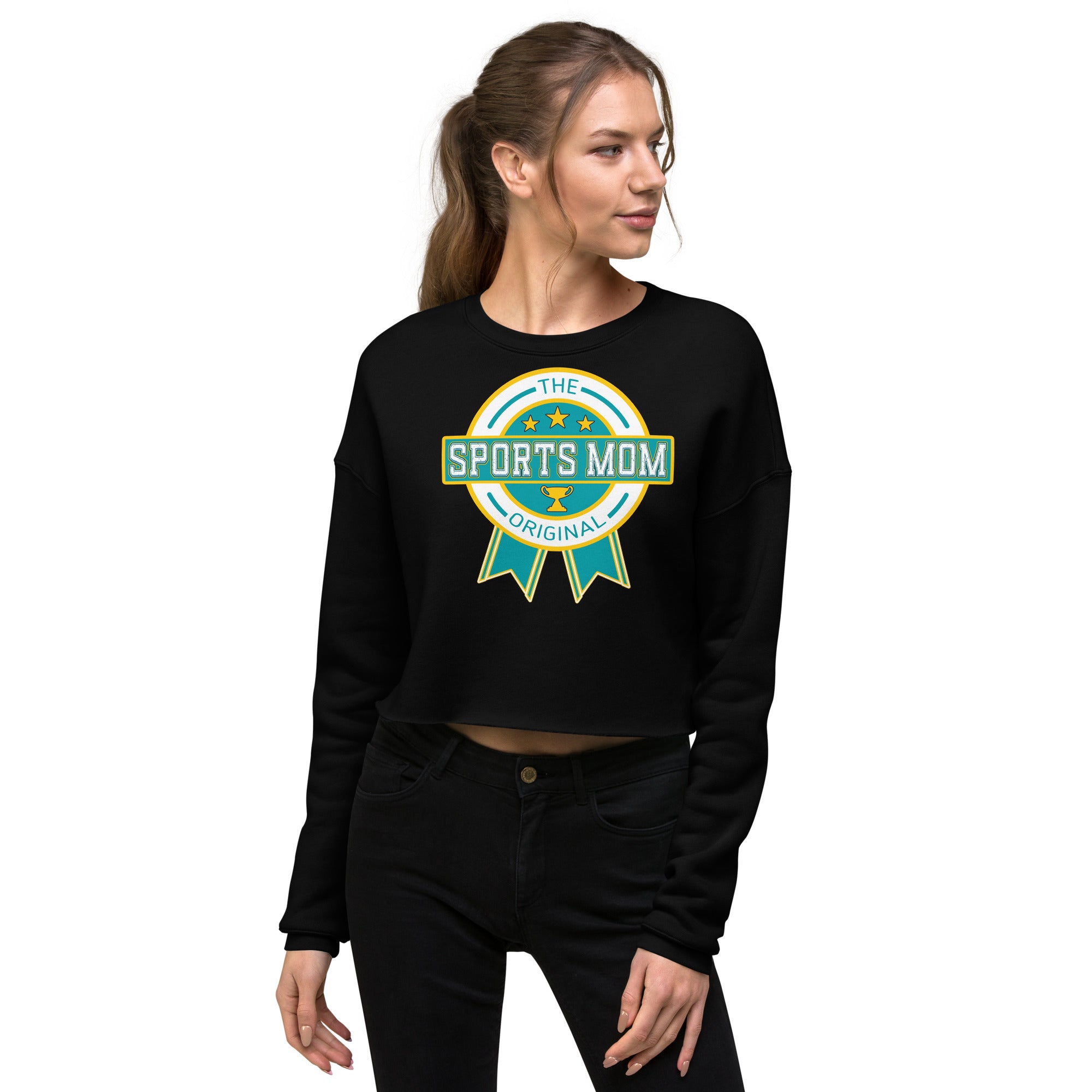 The Original Sports Mom Crop Sweatshirt Black | The Original Sports Mom