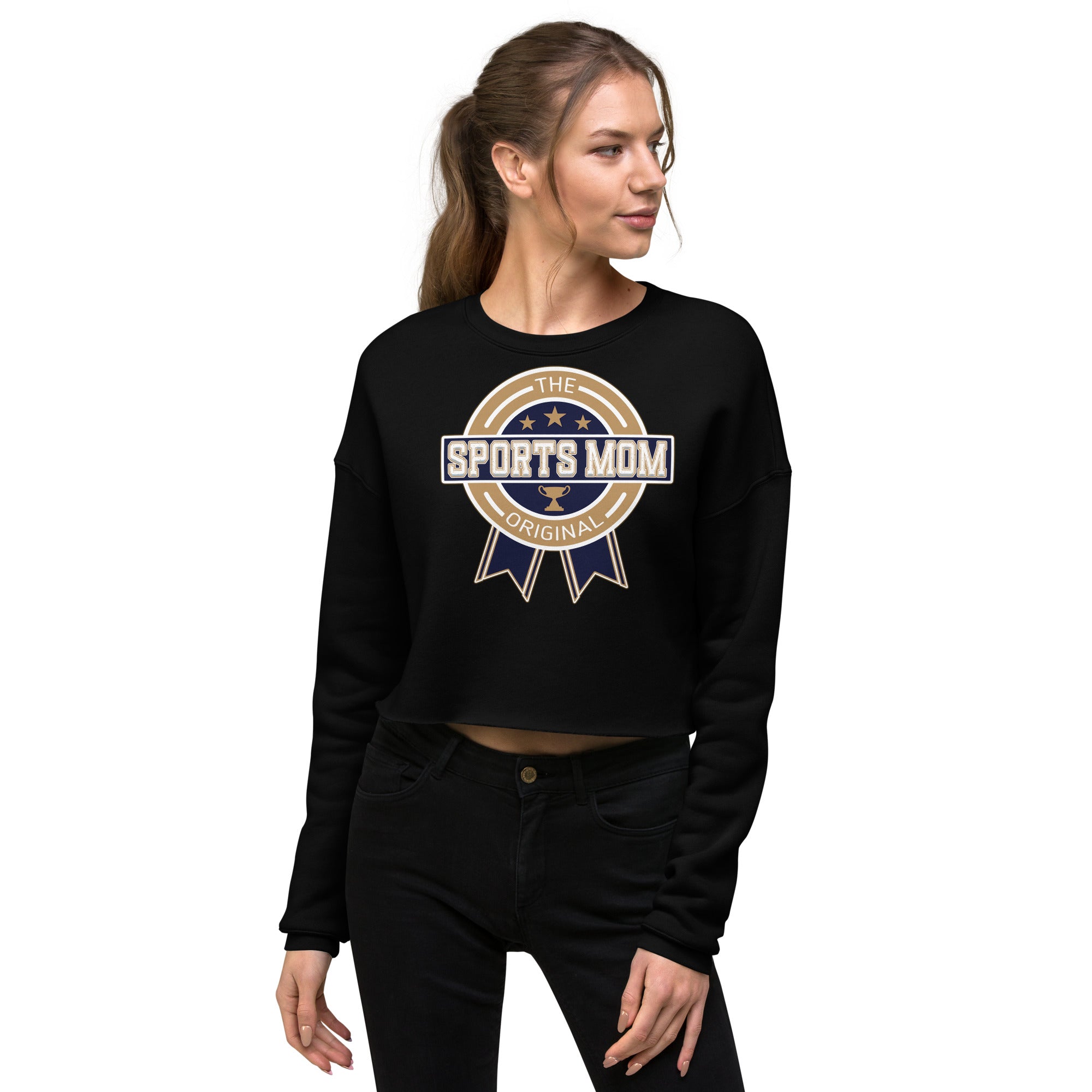 The Original Sports Mom Away Game Crop Sweatshirt Black | The Original Sports Mom