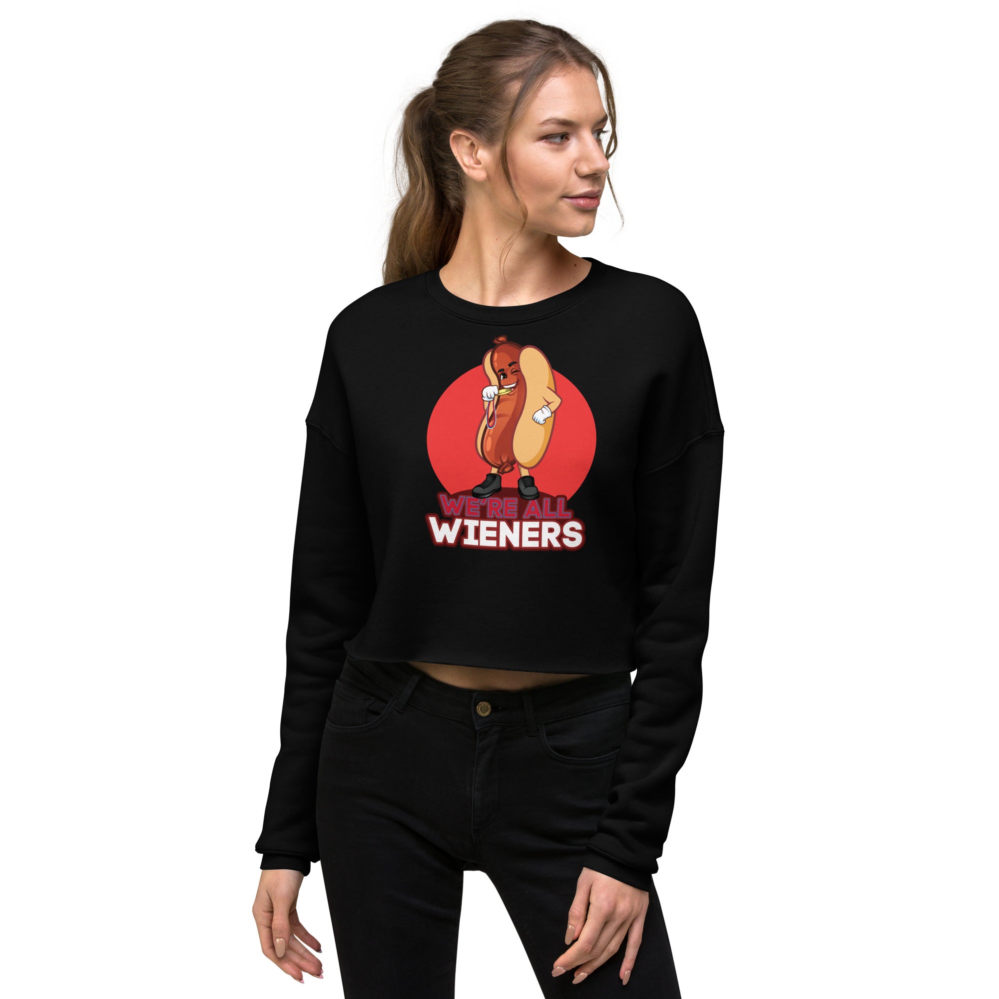 We're All Wieners Women's Crop Sweatshirt - Red