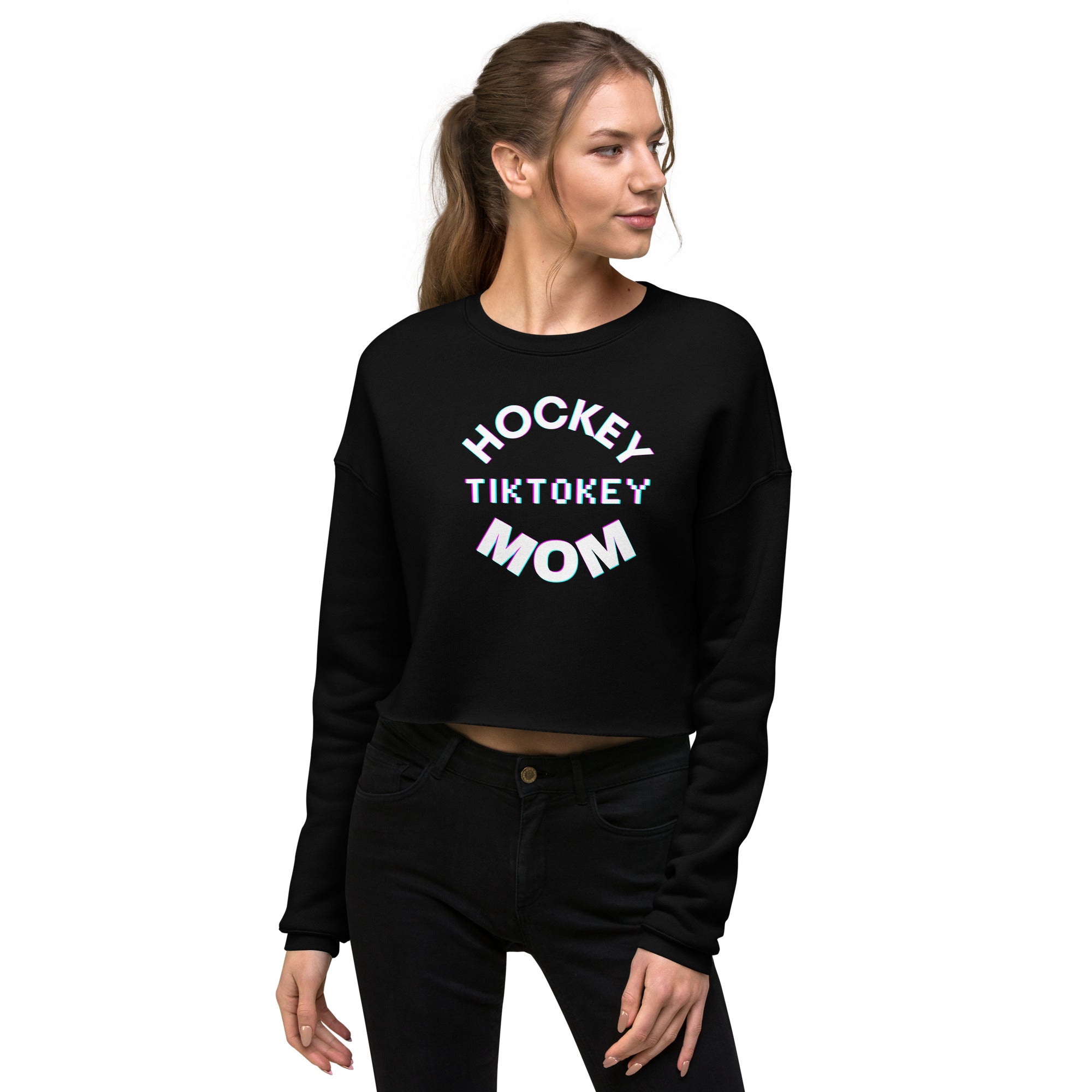 Hockey Tiktokey Women's Crop Sweatshirt Black | The Original Sports Mom
