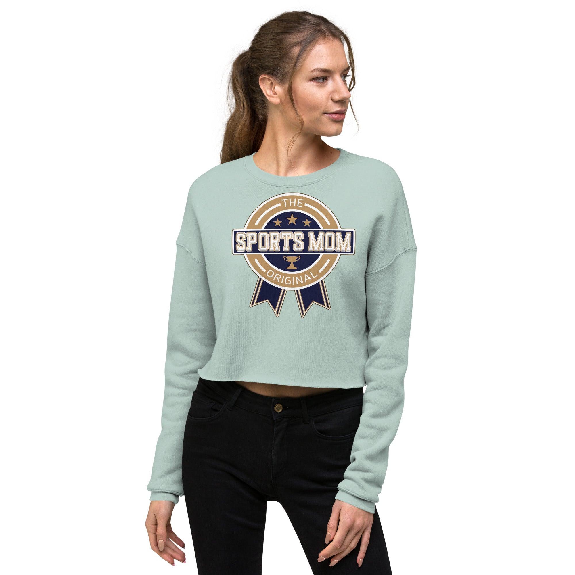 The Original Sports Mom Away Game Crop Sweatshirt Dusty Blue | The Original Sports Mom