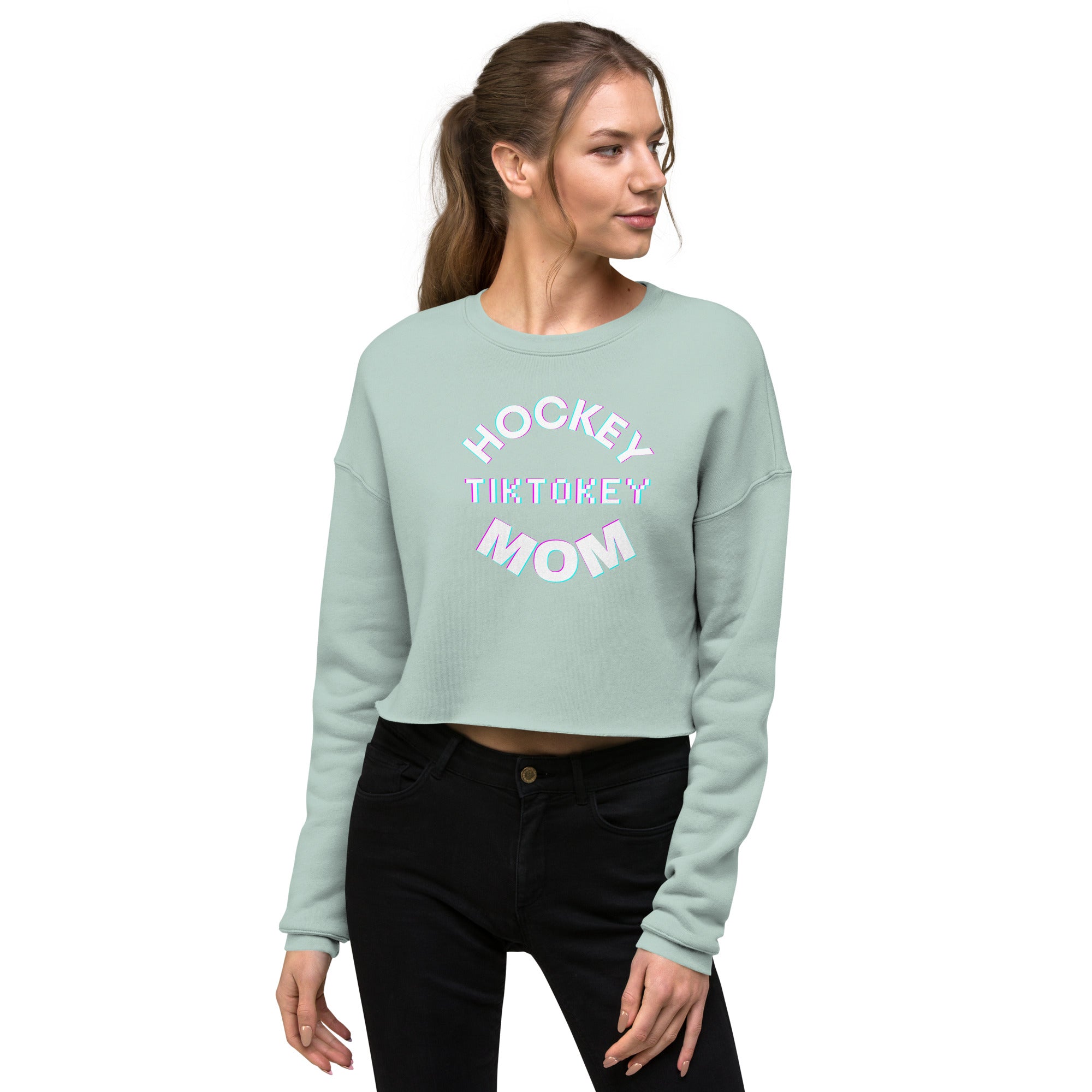 Hockey Tiktokey Women's Crop Sweatshirt Dusty Blue | The Original Sports Mom