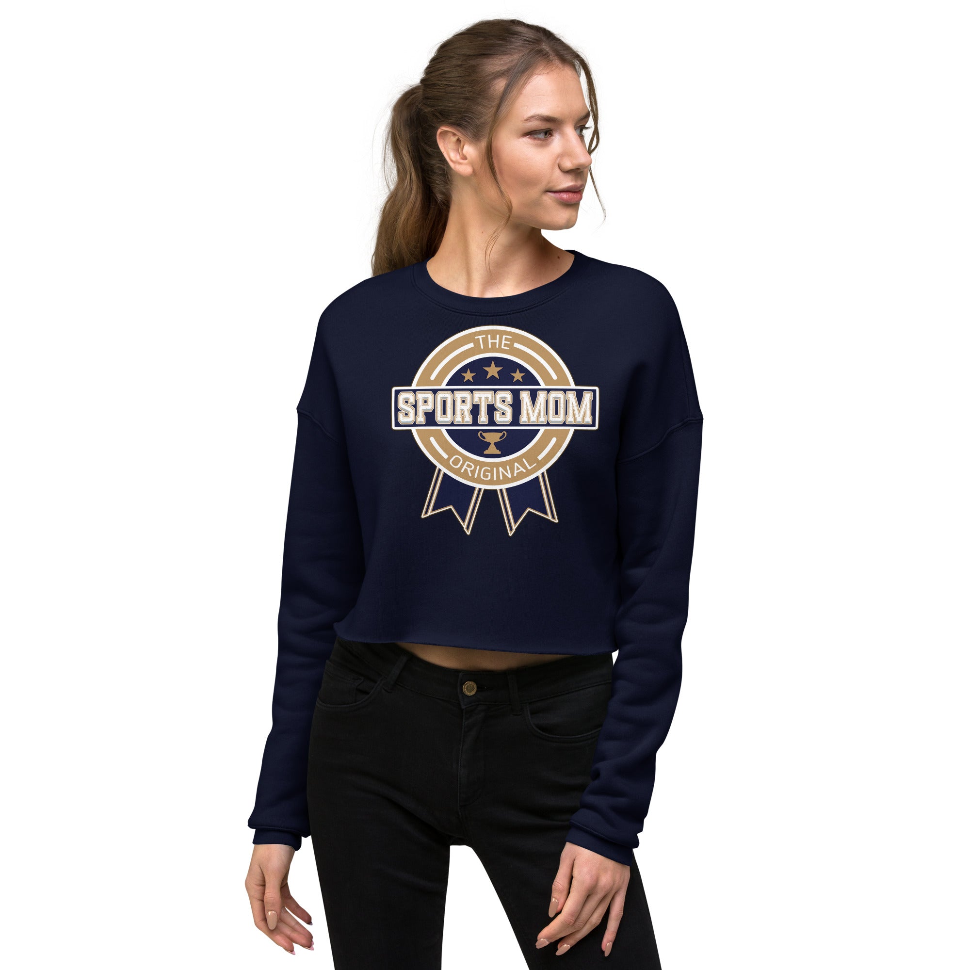 The Original Sports Mom Away Game Crop Sweatshirt Navy | The Original Sports Mom