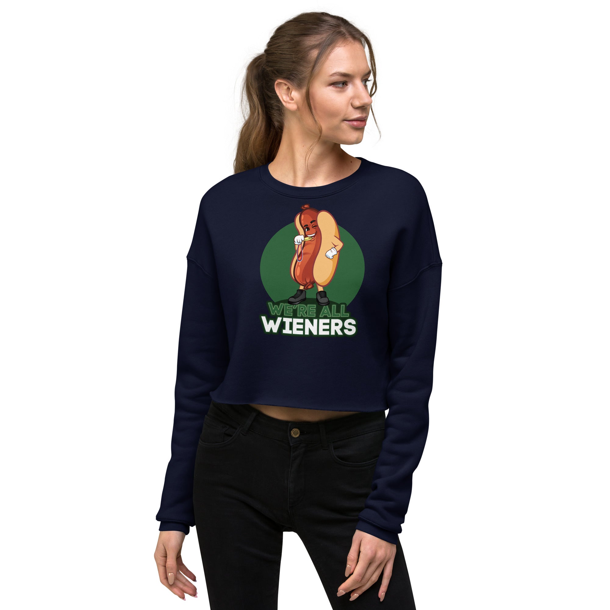 We're All Wieners Women's Crop Sweatshirt - Green