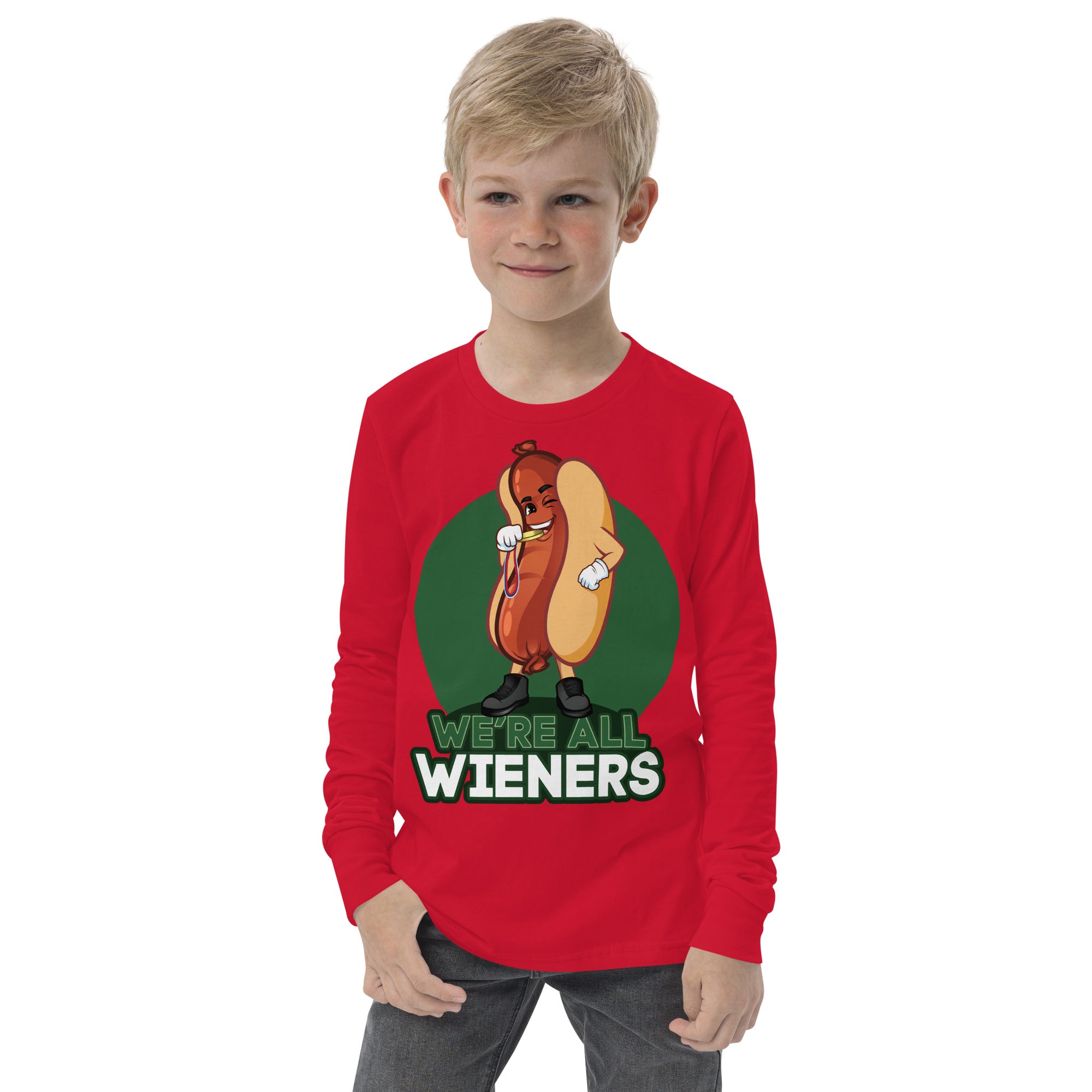 We're All Wieners - Youth Long Sleeve Tee - Green