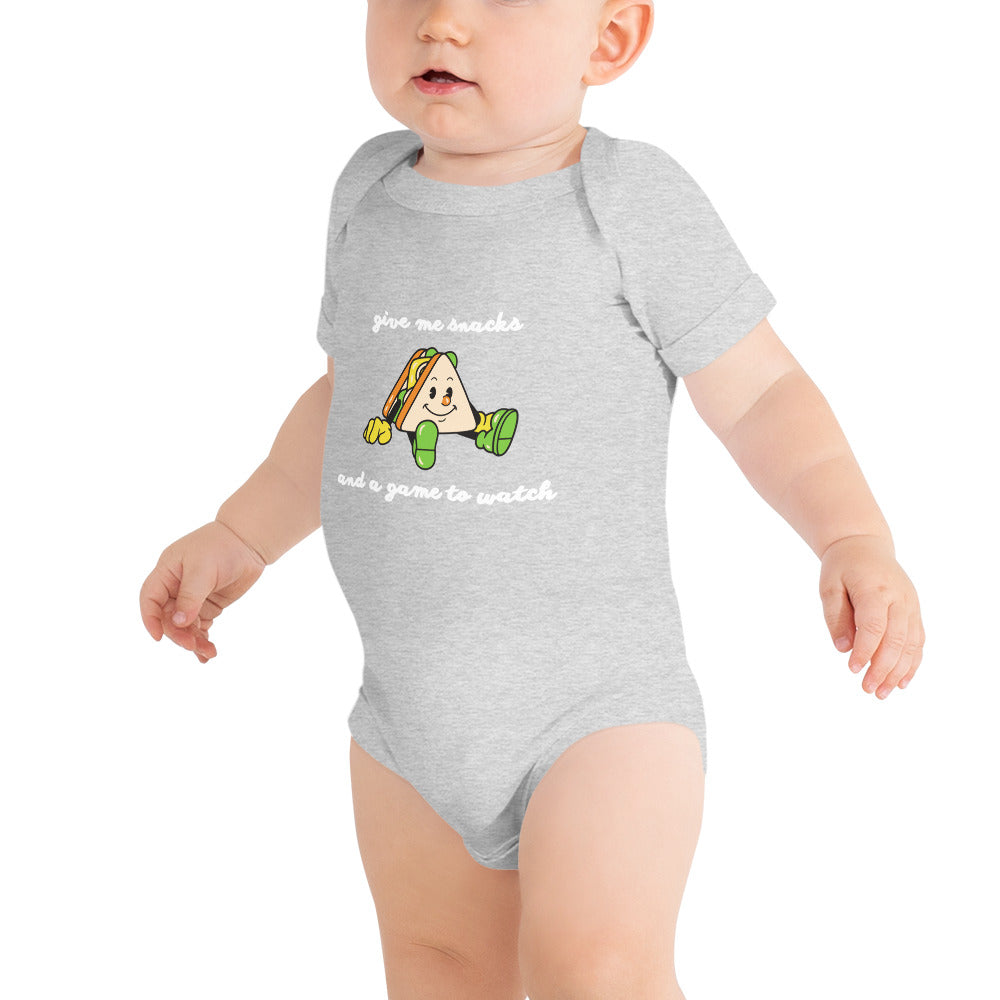 Give Me Snacks and a Game to Watch - Baby Short Sleeve One Piece