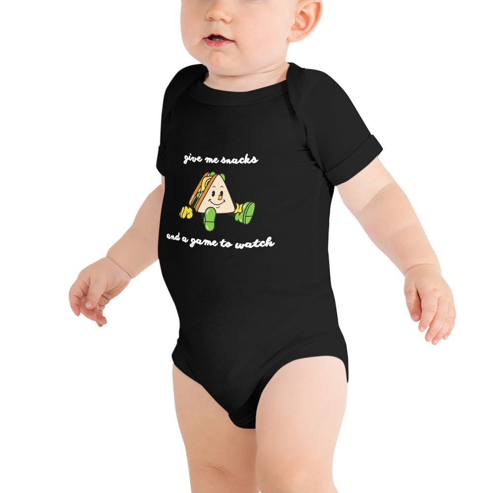 Give Me Snacks and a Game to Watch - Baby Short Sleeve One Piece