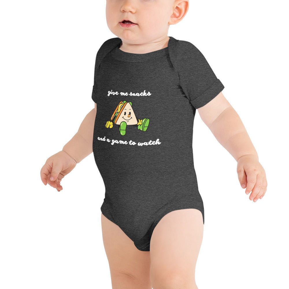 Give Me Snacks and a Game to Watch - Baby Short Sleeve One Piece