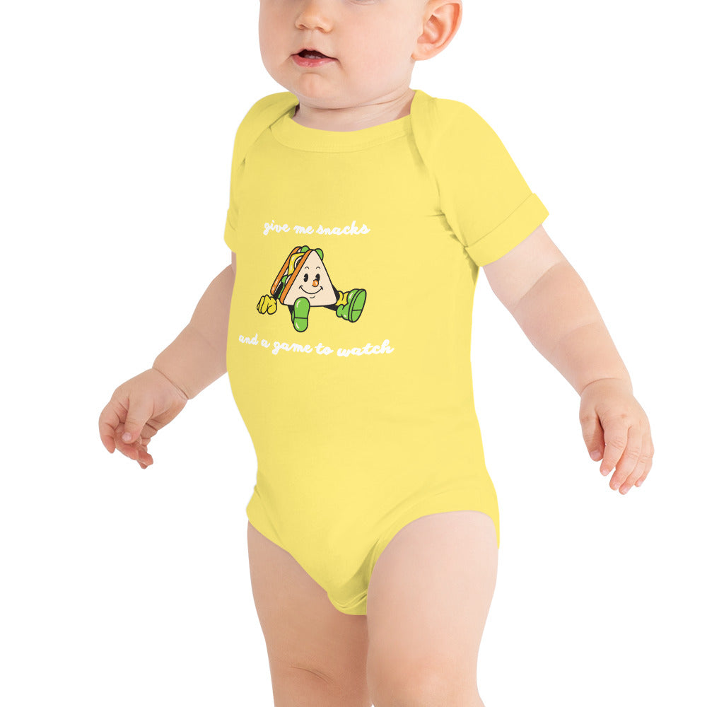 Give Me Snacks and a Game to Watch - Baby Short Sleeve One Piece