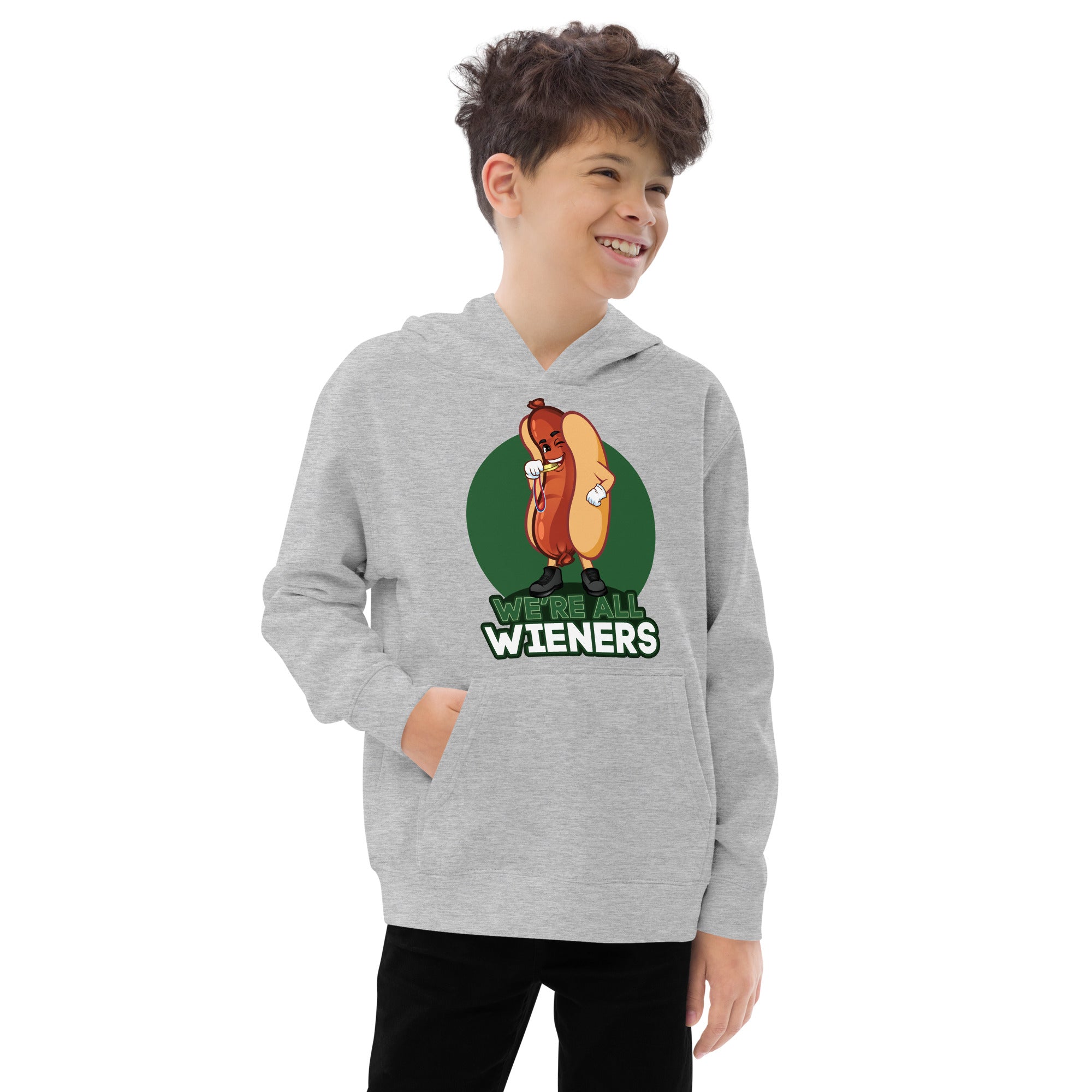 We're All Wieners - Kids Fleece Hoodie - Green