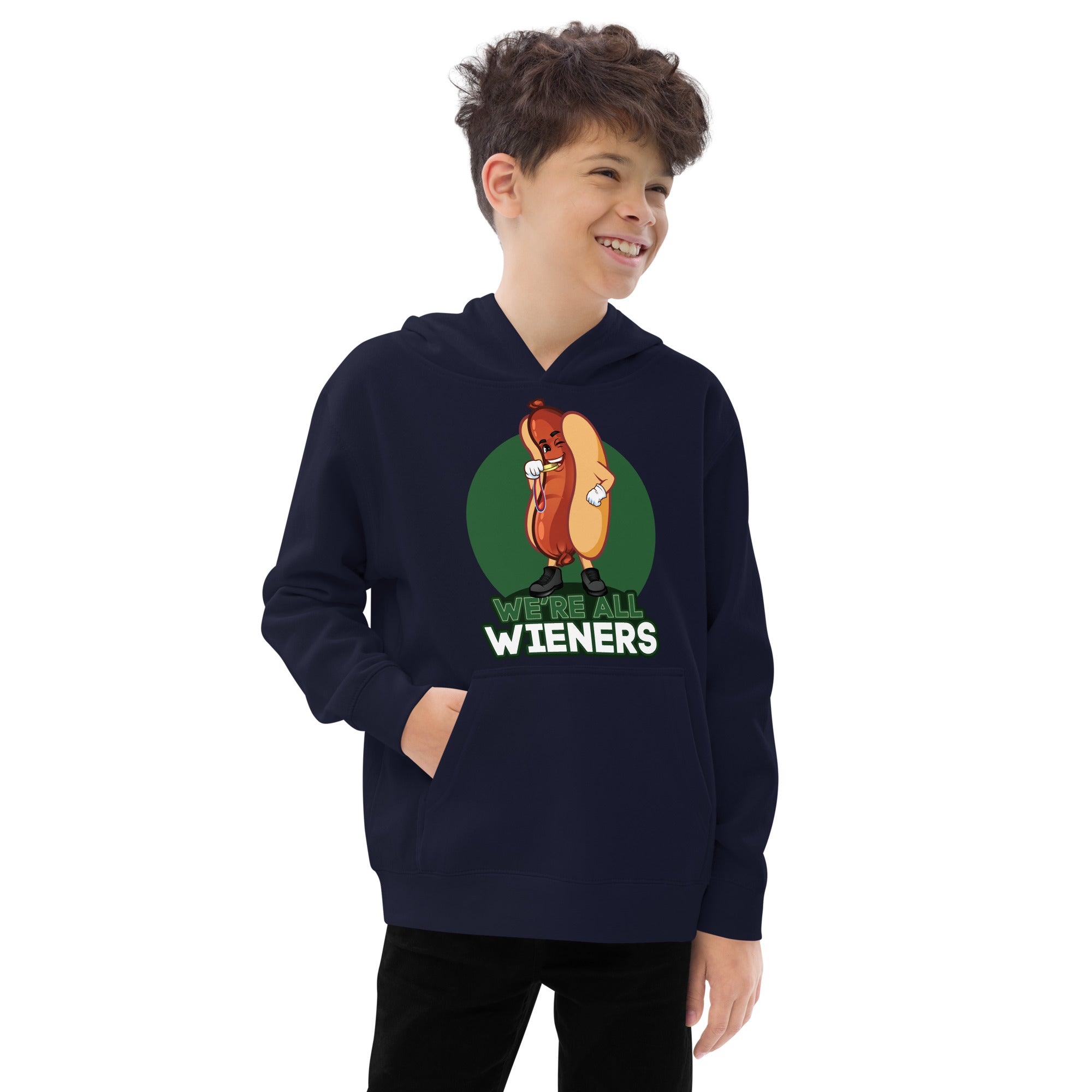 We're All Wieners - Kids Fleece Hoodie - Green