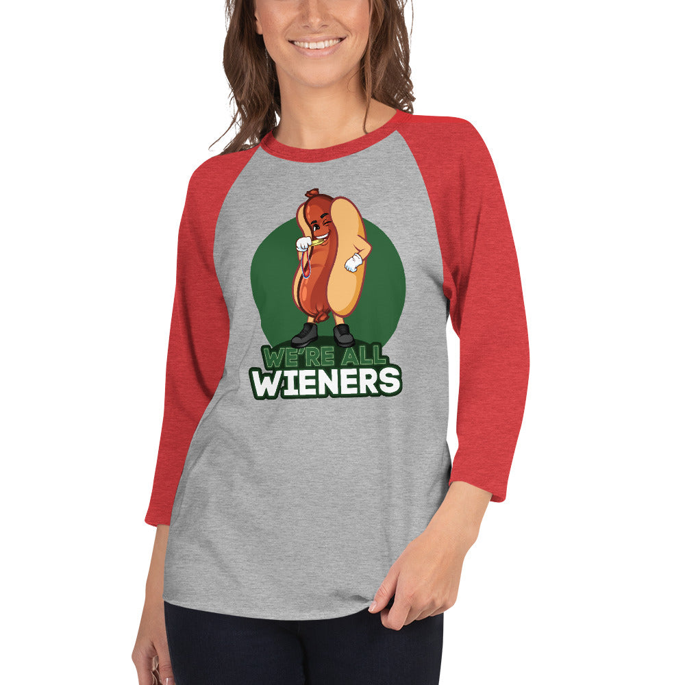 We're All Wieners Women's 3/4 Sleeve - Green