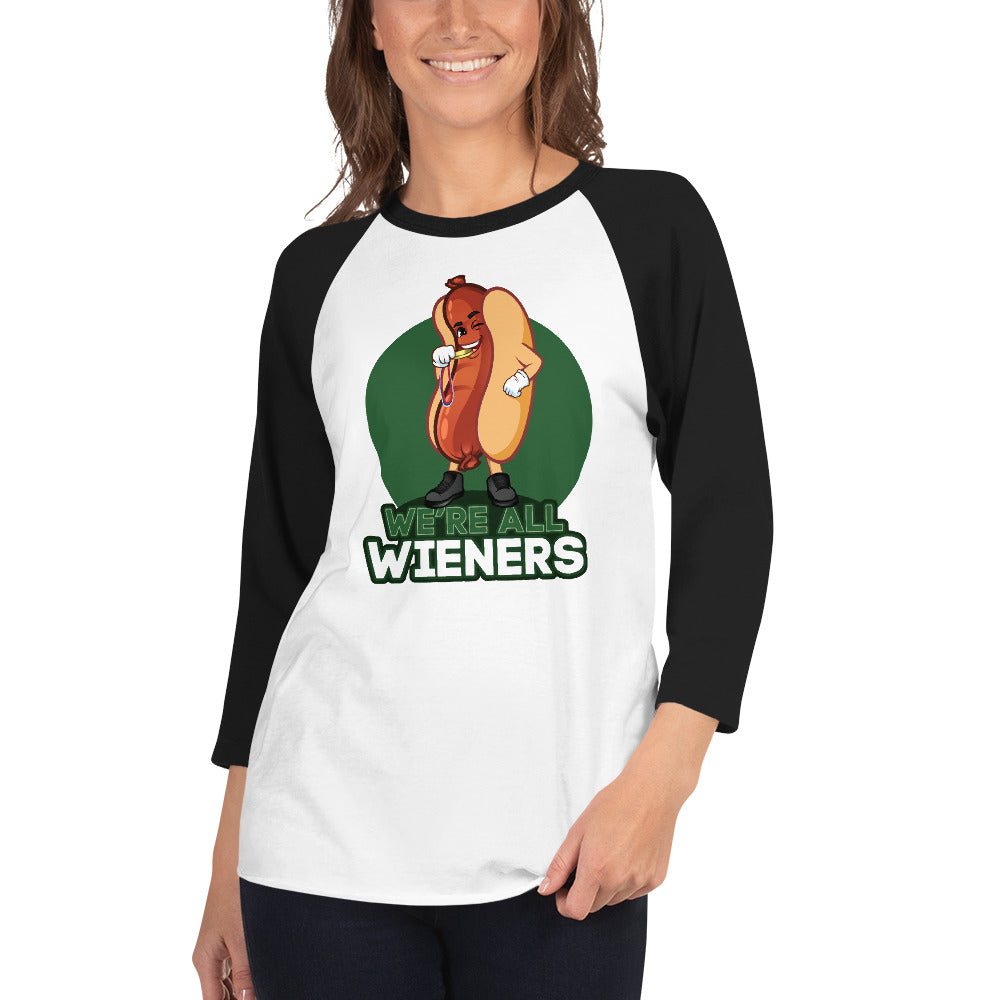 We're All Wieners Women's 3/4 Sleeve - Green