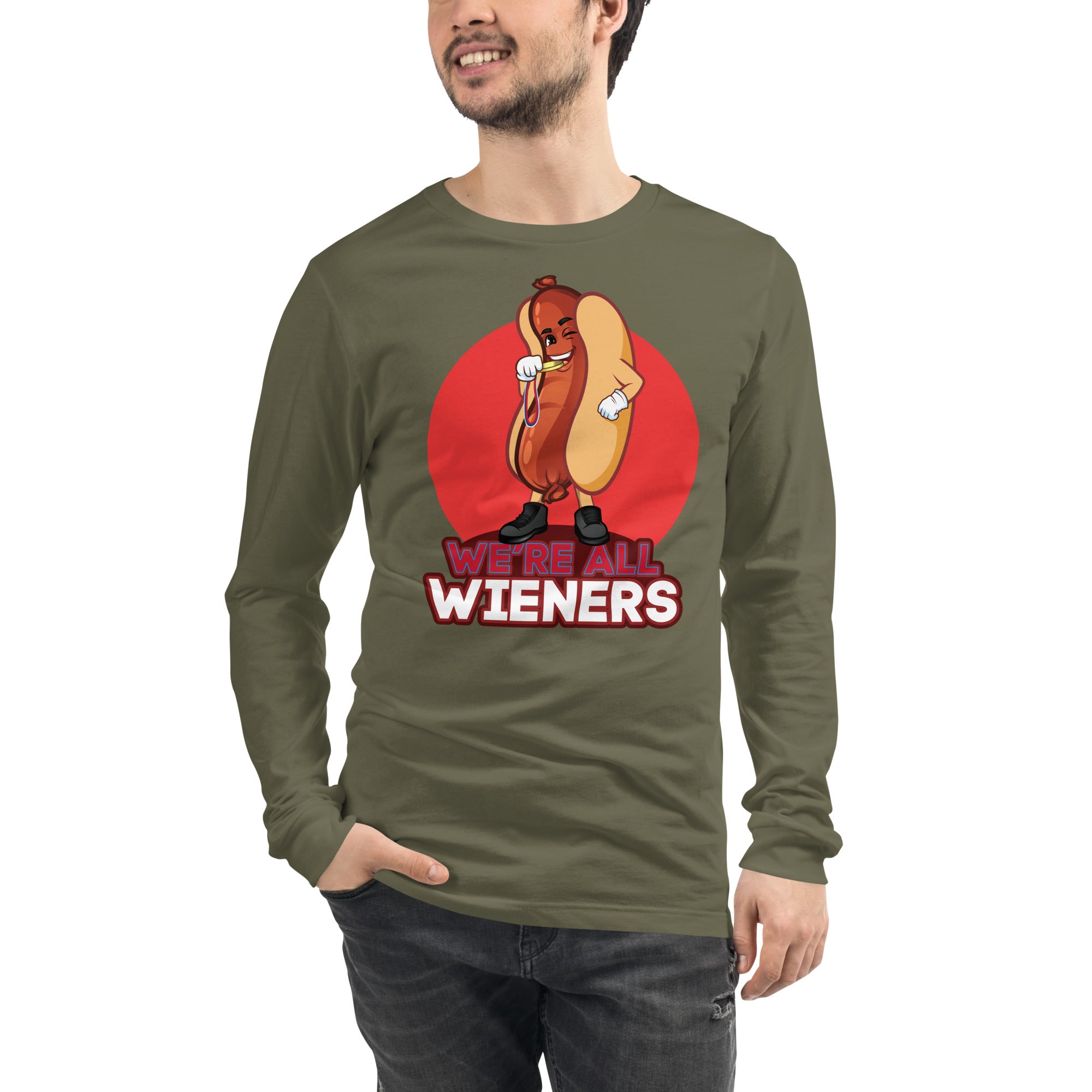 We're All Wiener's Men's Select Long Sleeve - Red