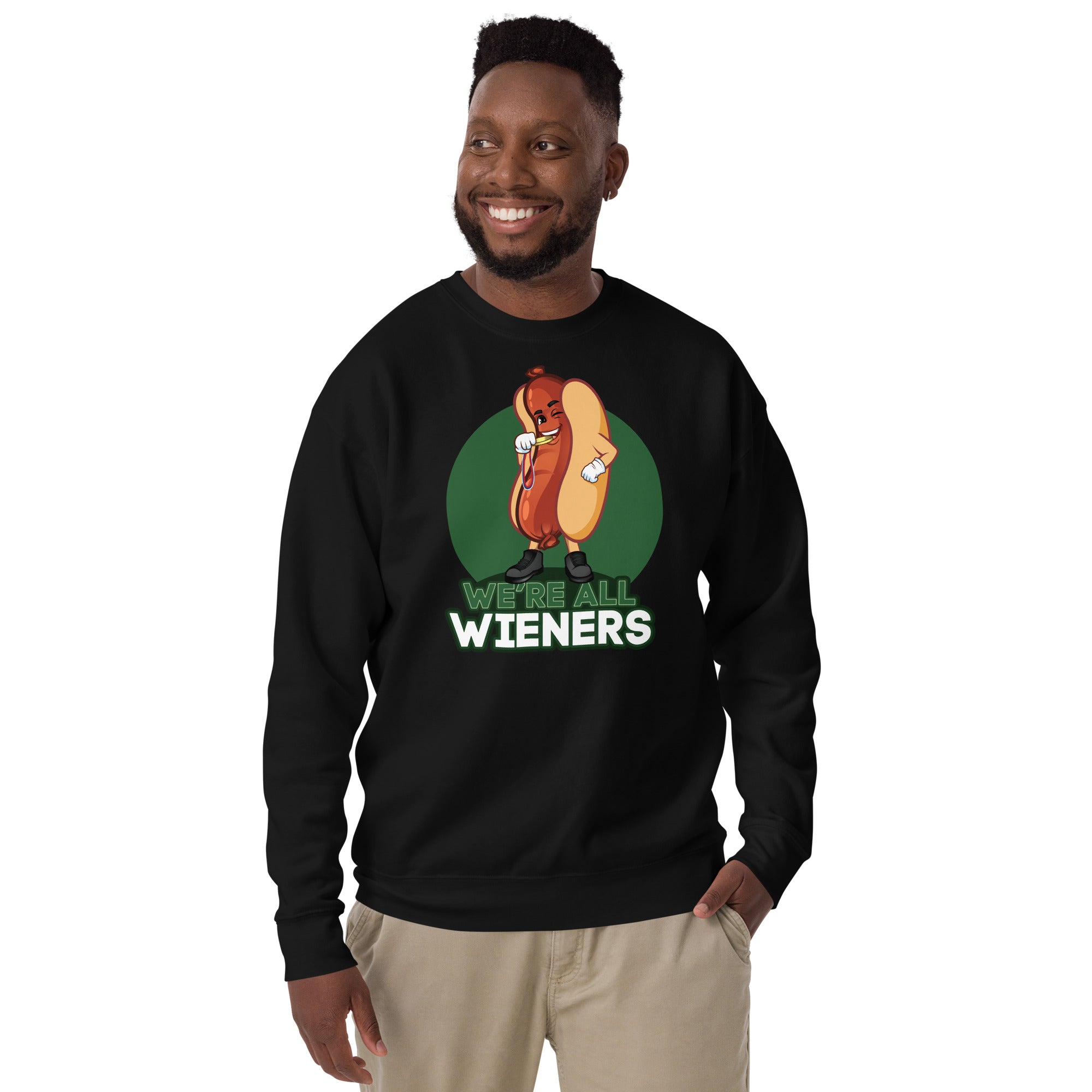 We're All Wieners Men's Heavy Crew Sweatshirt - Green