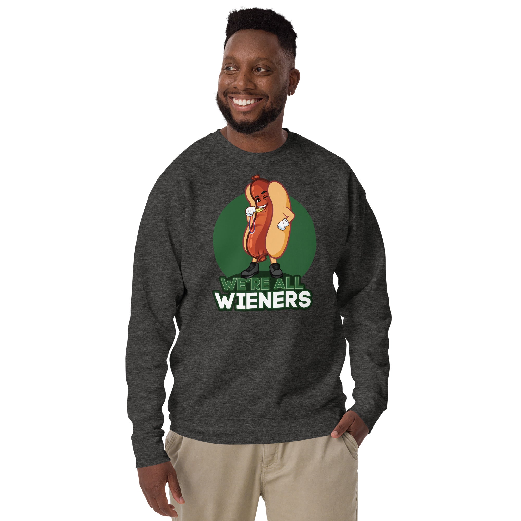 We're All Wieners Men's Heavy Crew Sweatshirt - Green