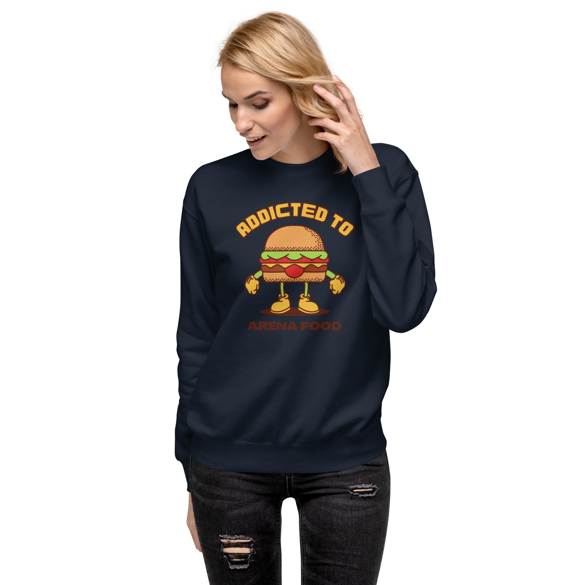 Addicted To Arena Food Women's Premium Sweatshirt Navy | The Original Sports Mom