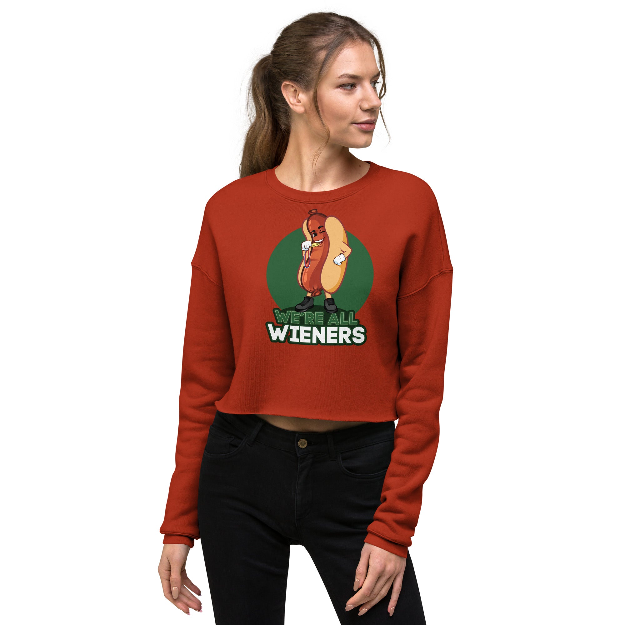 We're All Wieners Women's Crop Sweatshirt - Green