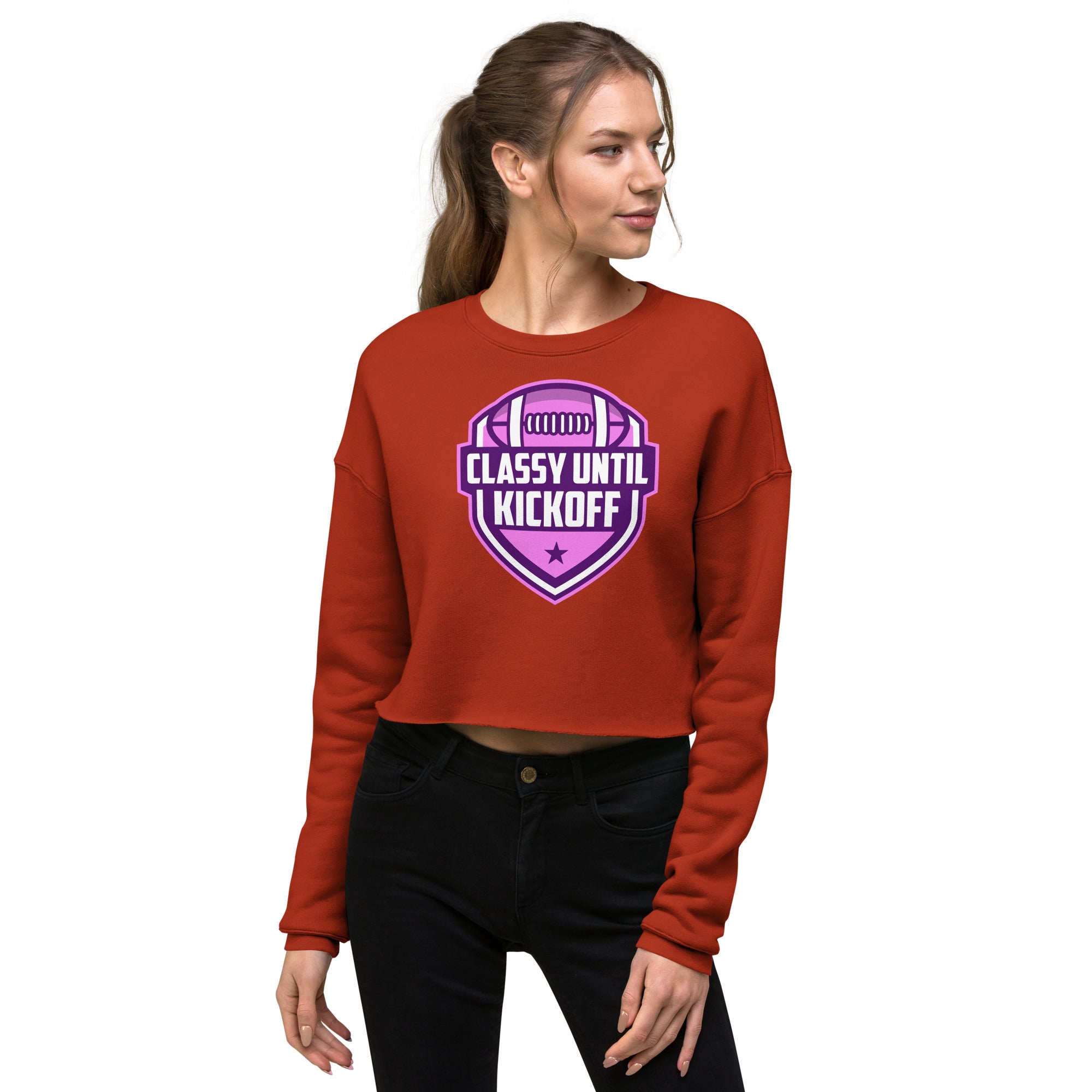 Classy Until KickOff Women's Crop Sweatshirt