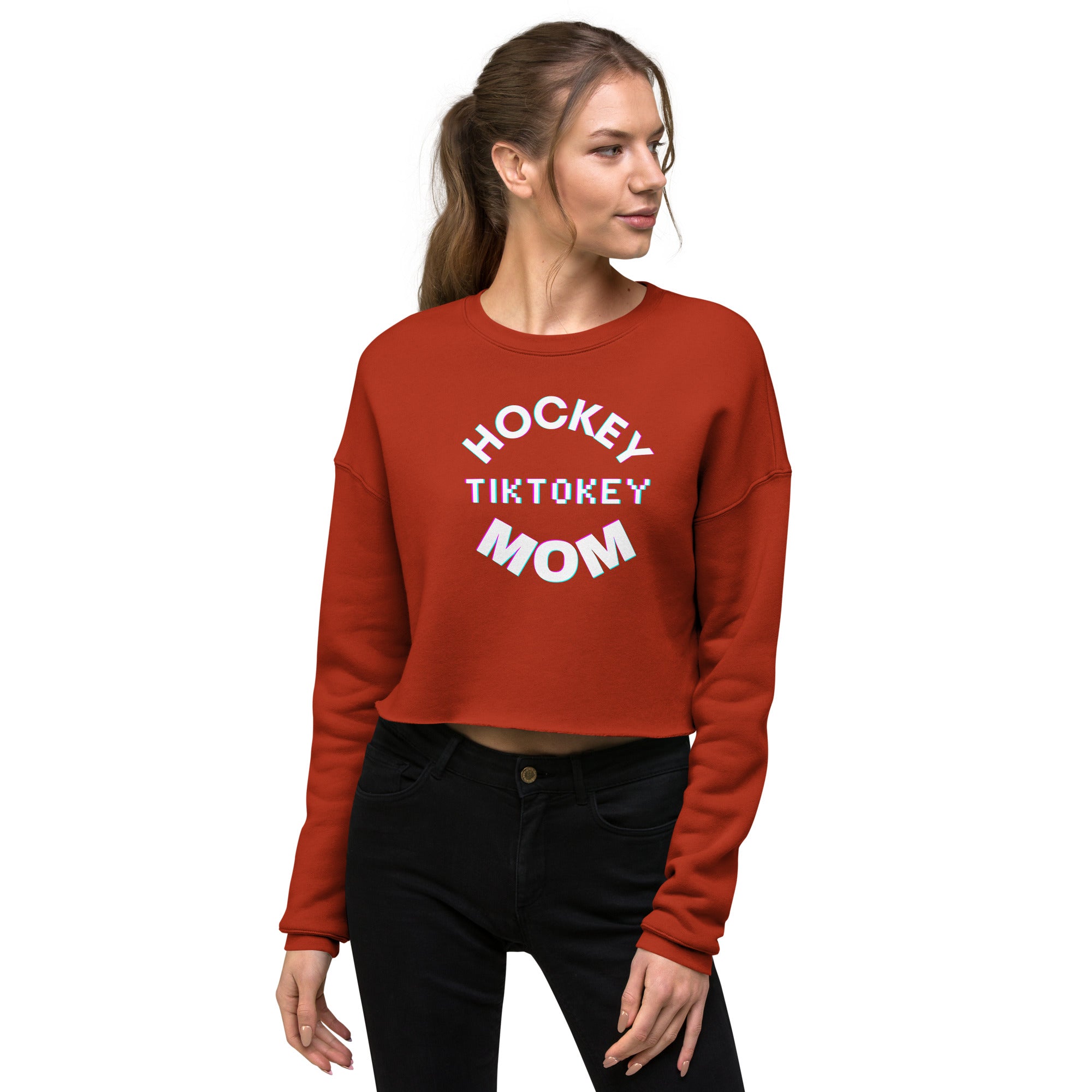 Hockey Tiktokey Women's Crop Sweatshirt Brick | The Original Sports Mom