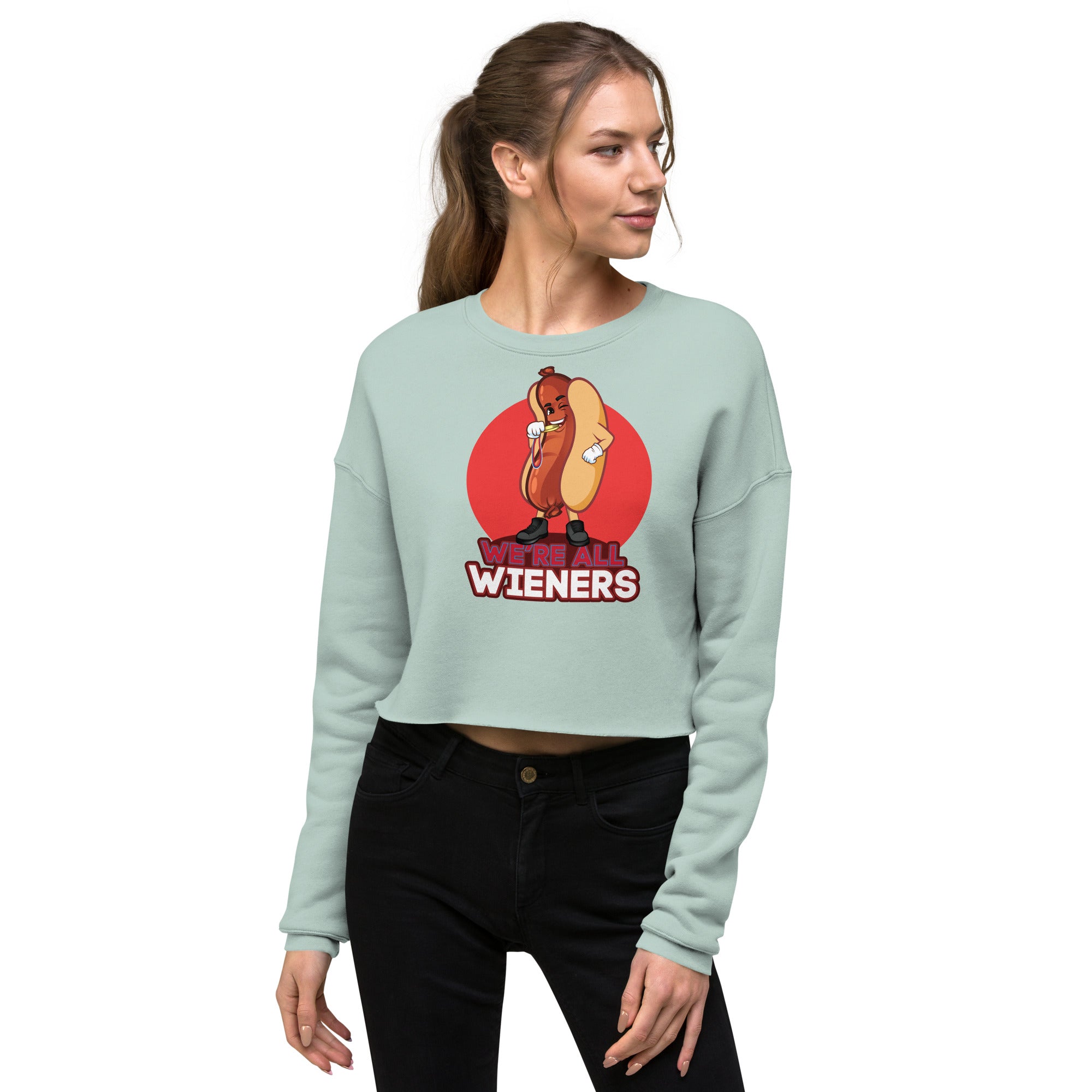 We're All Wieners Women's Crop Sweatshirt - Red