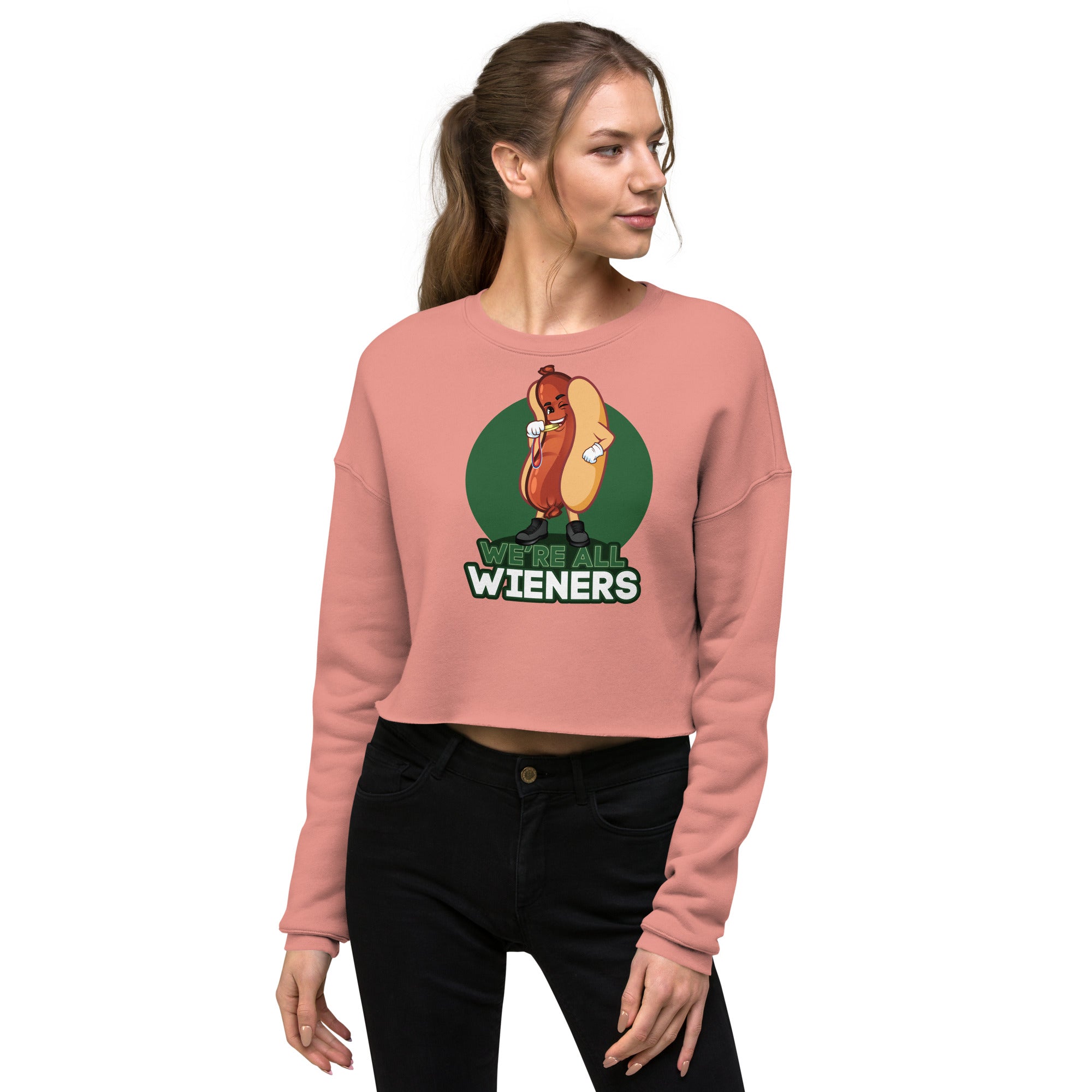 We're All Wieners Women's Crop Sweatshirt - Green