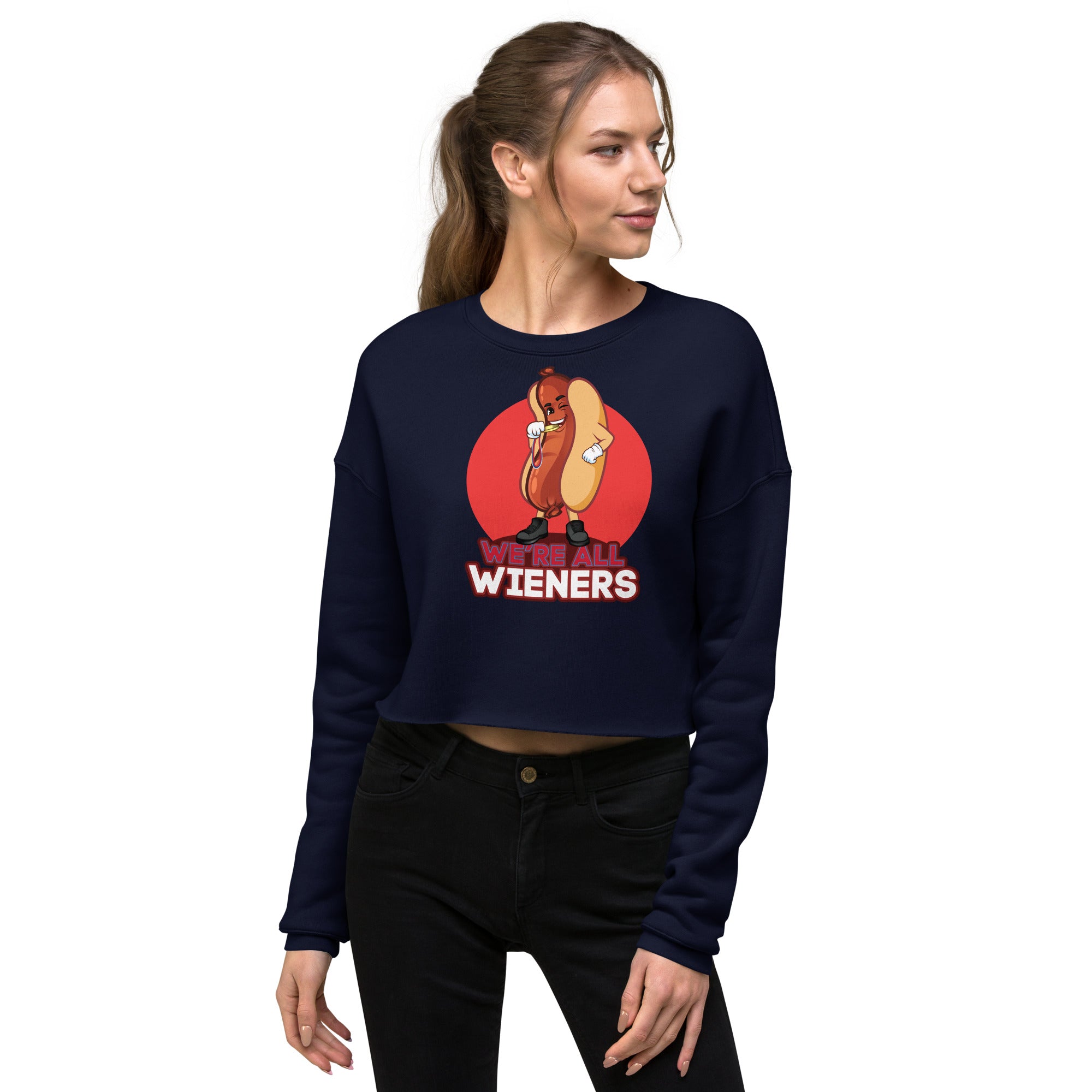 We're All Wieners Women's Crop Sweatshirt - Red