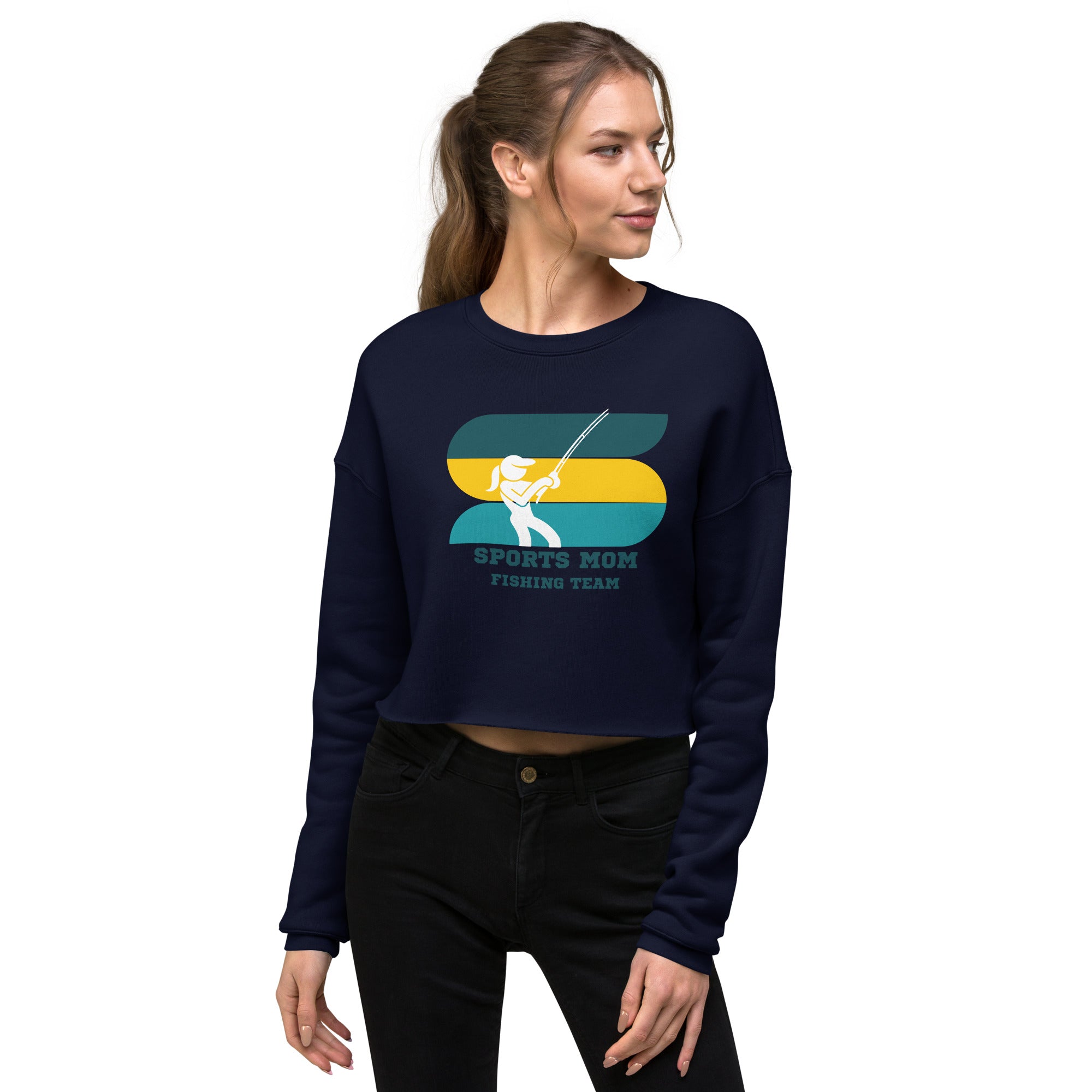 The Original Sports Mom Fishing Team Women's Crop Sweatshirt