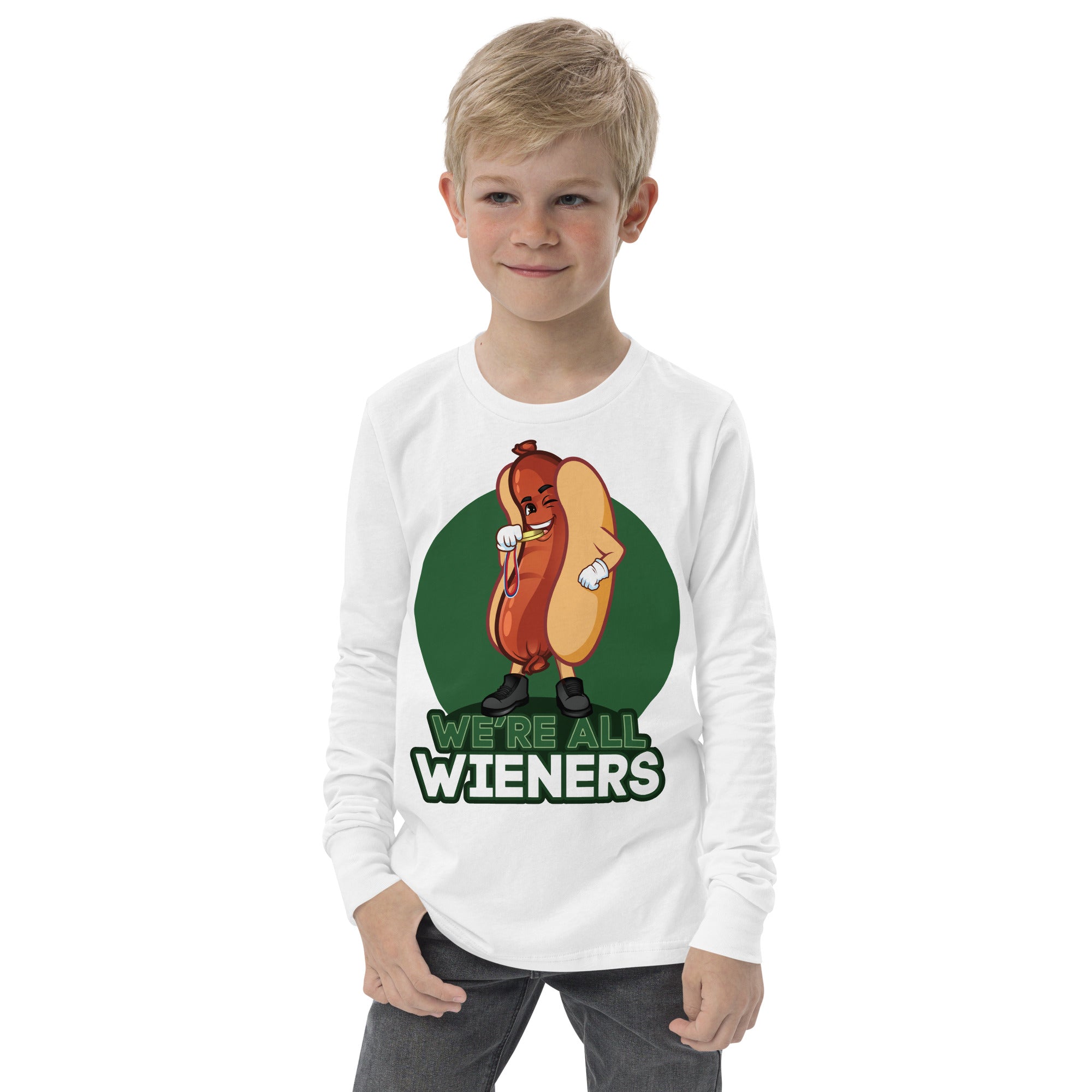 We're All Wieners - Youth Long Sleeve Tee - Green